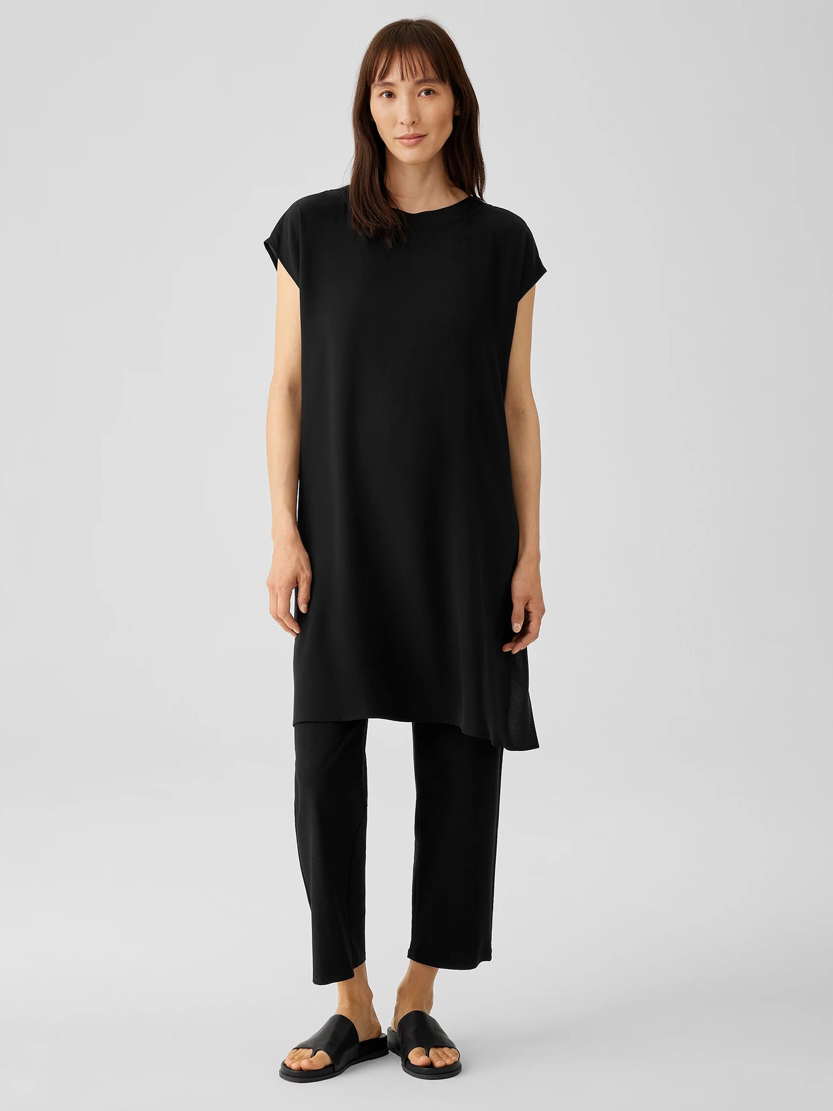 Silk Georgette Crepe Bateau Neck Long Top
