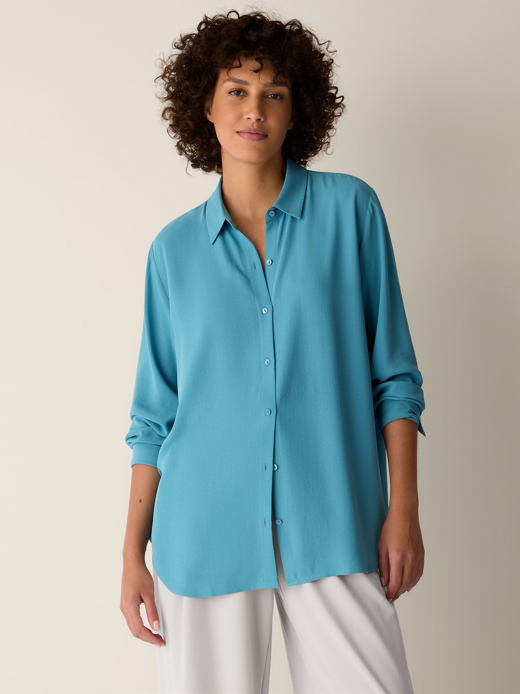 Silk Georgette Crepe Classic Collar Shirt