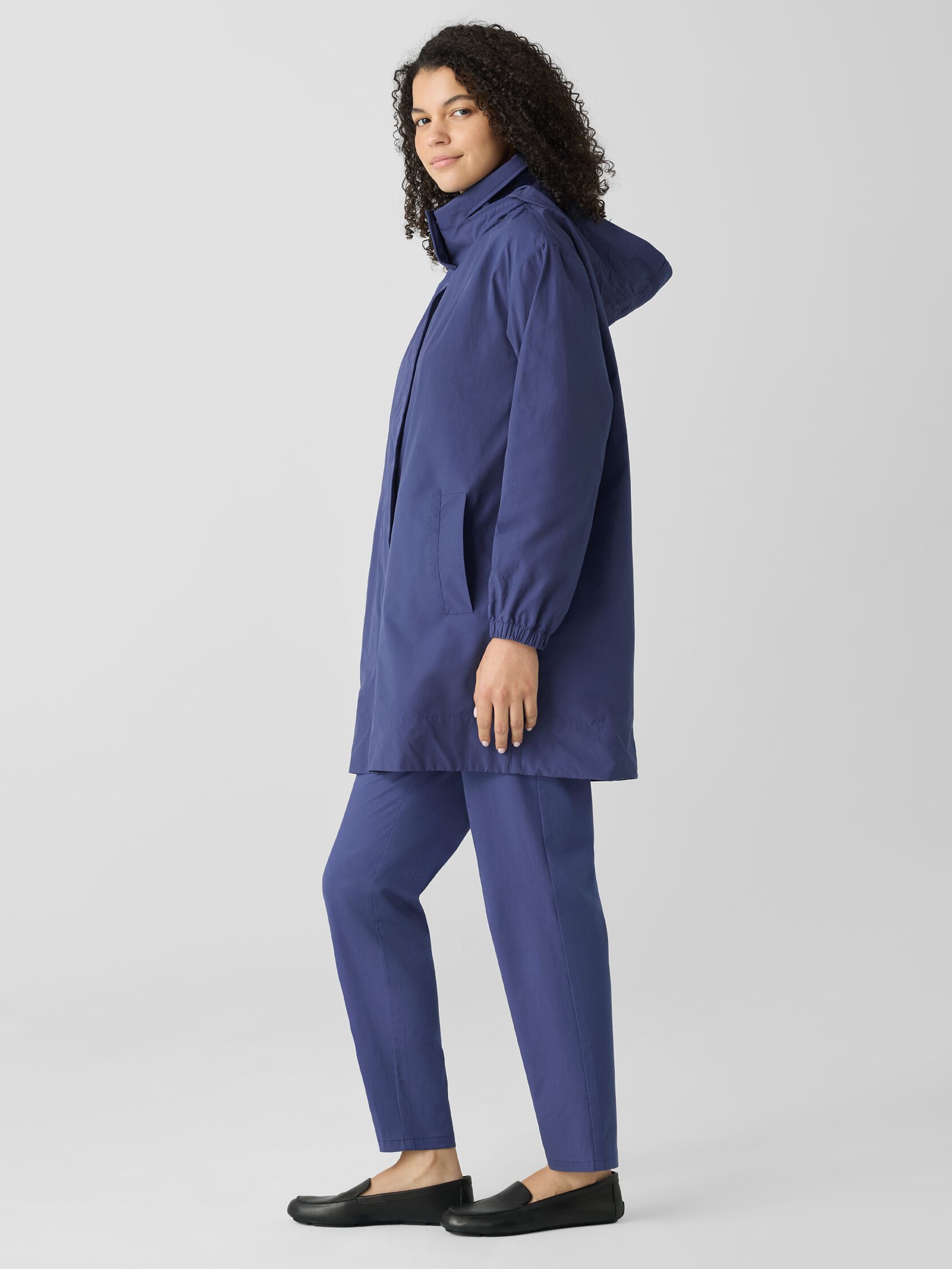 Light Cotton Nylon Stand Collar Long Coat