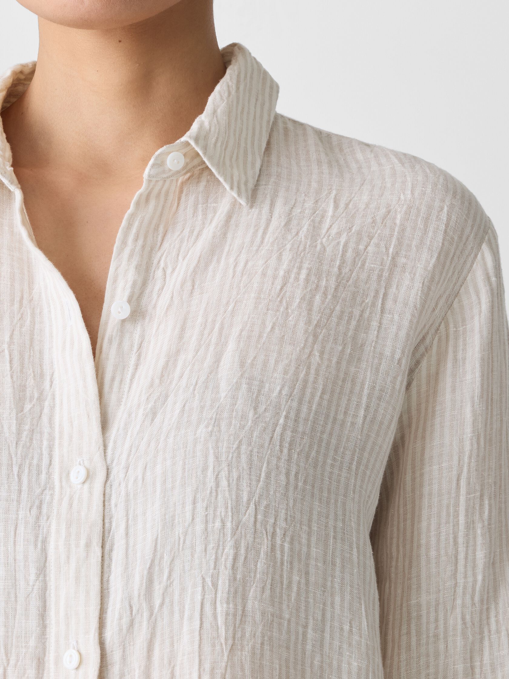 Puckered Organic Linen Stripe Classic Collar Shirt