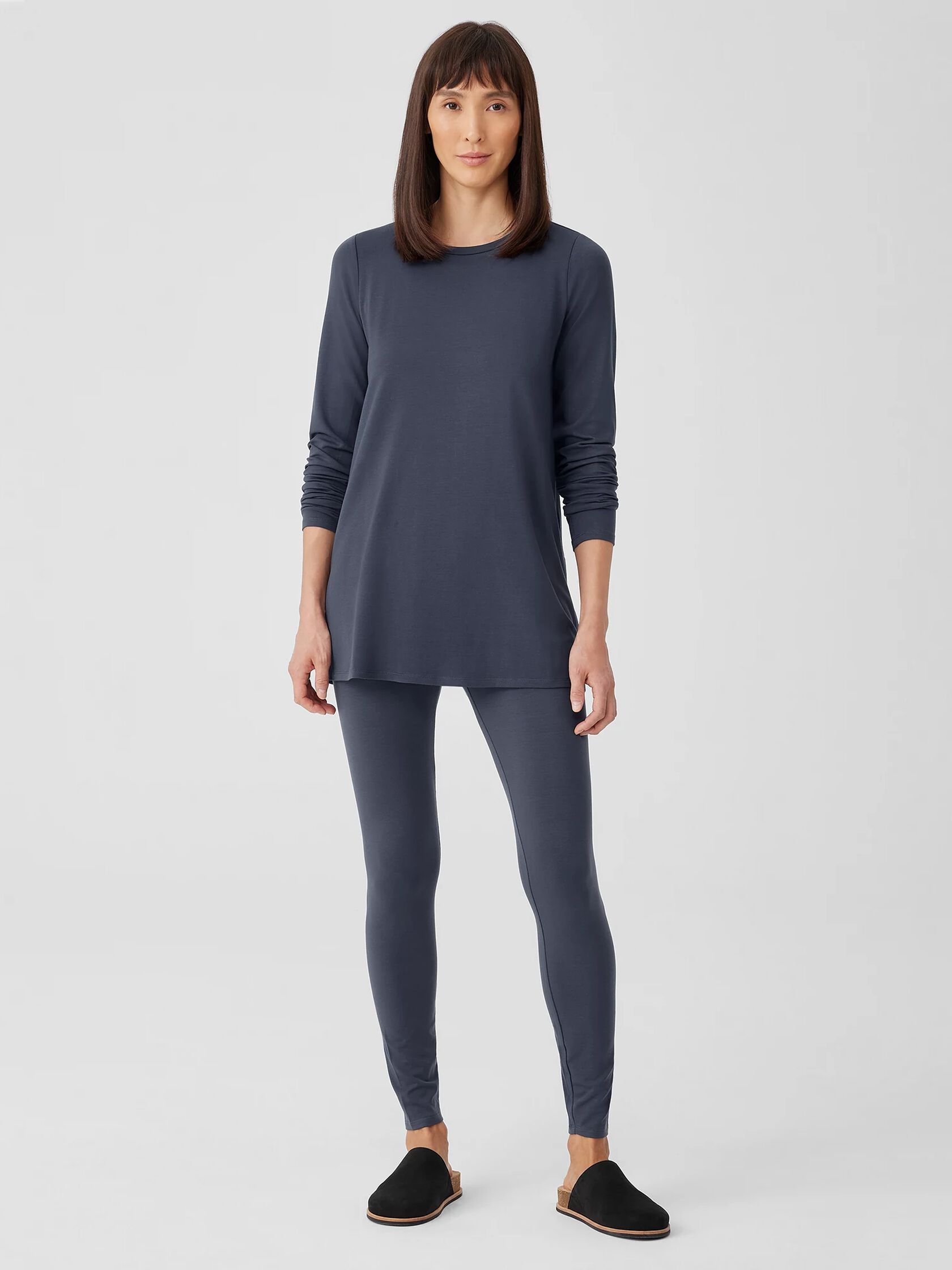 Stretch Jersey Knit Crew Neck Long Top