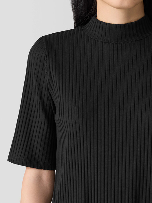 Textured Stretch Rib Mock Neck Top