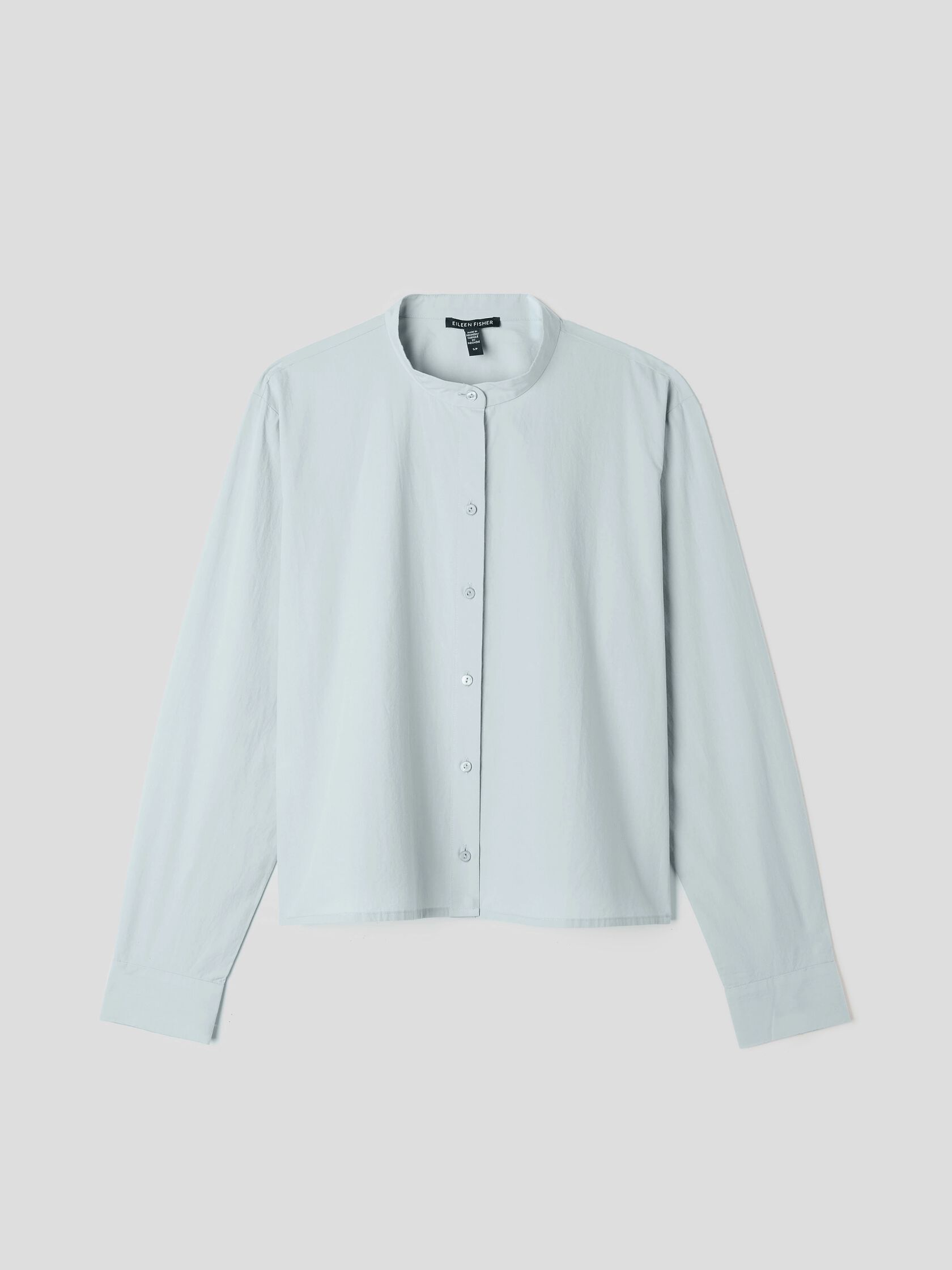 Washed Organic Cotton Poplin Band Collar Short Shirt