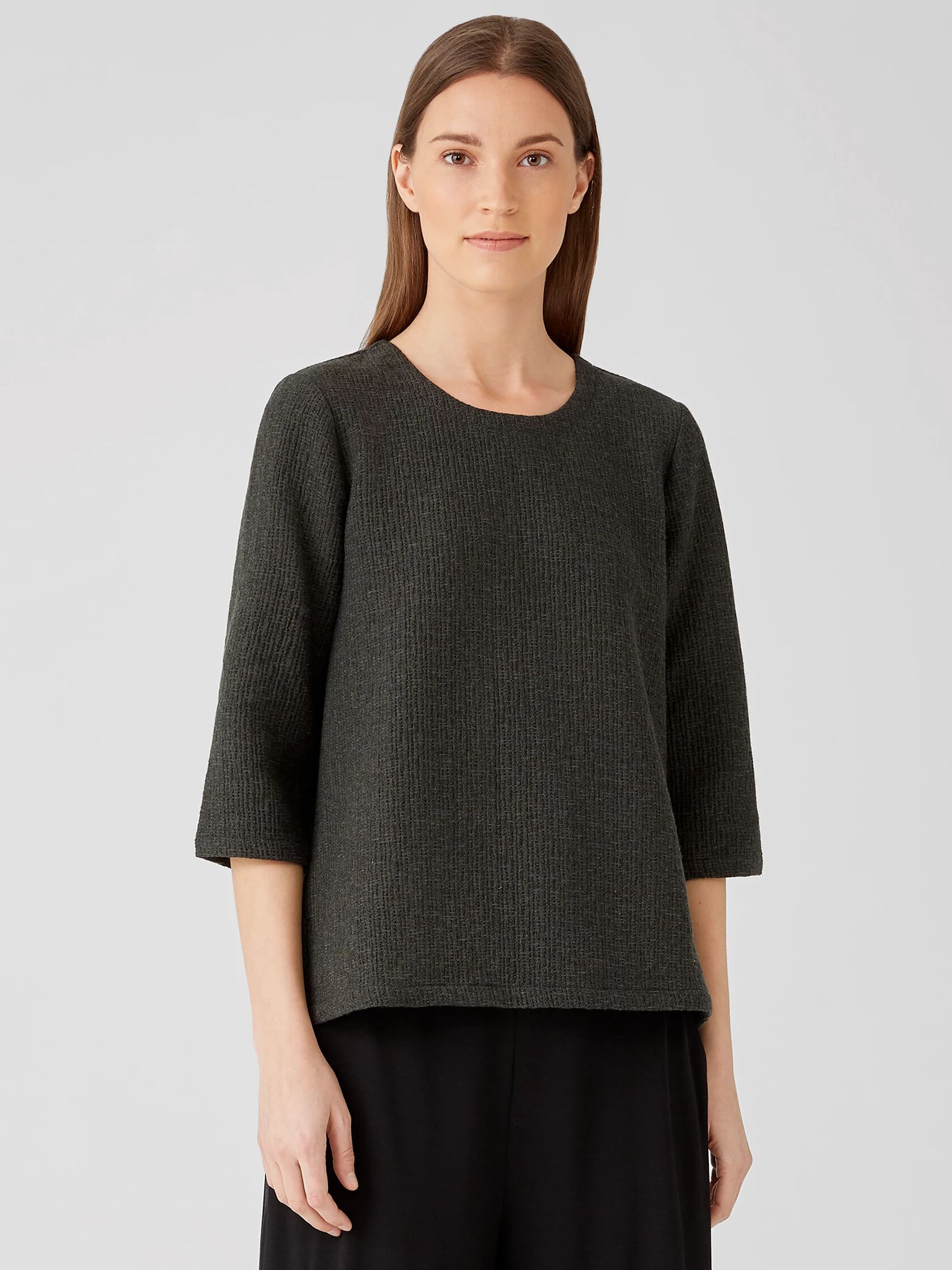 Textured Cotton Ripple Round Neck Top