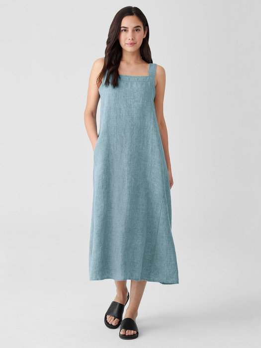 Washed Organic Linen Délavé Square Neck Dress