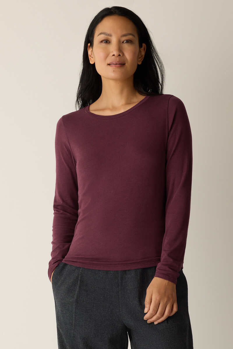 Sheer Cotton Blend Knit Round Neck Tee Sheer Cotton Blend Knit Round Neck Tee