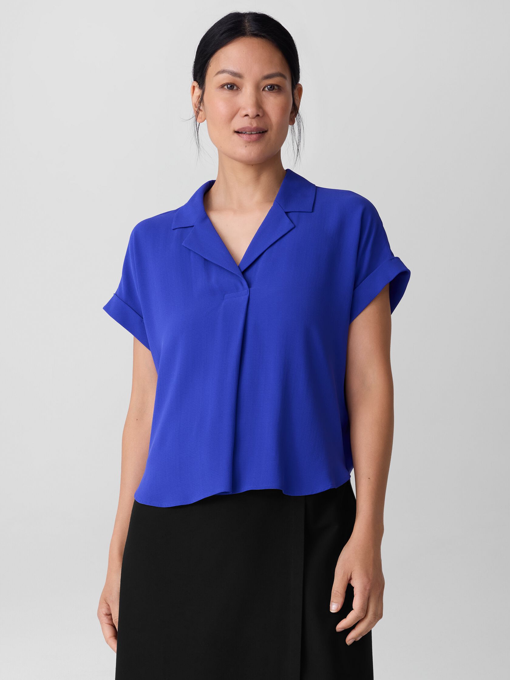 Silk Georgette Crepe Notch Collar Top