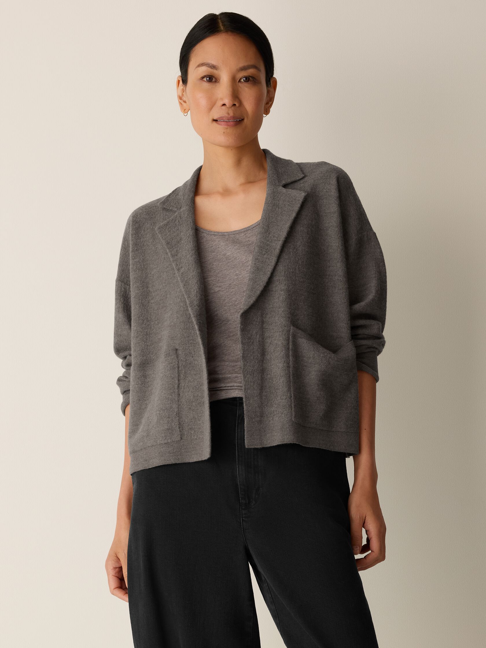 Fine Felted Wool Notch Collar Cardigan in Regenerative Wool