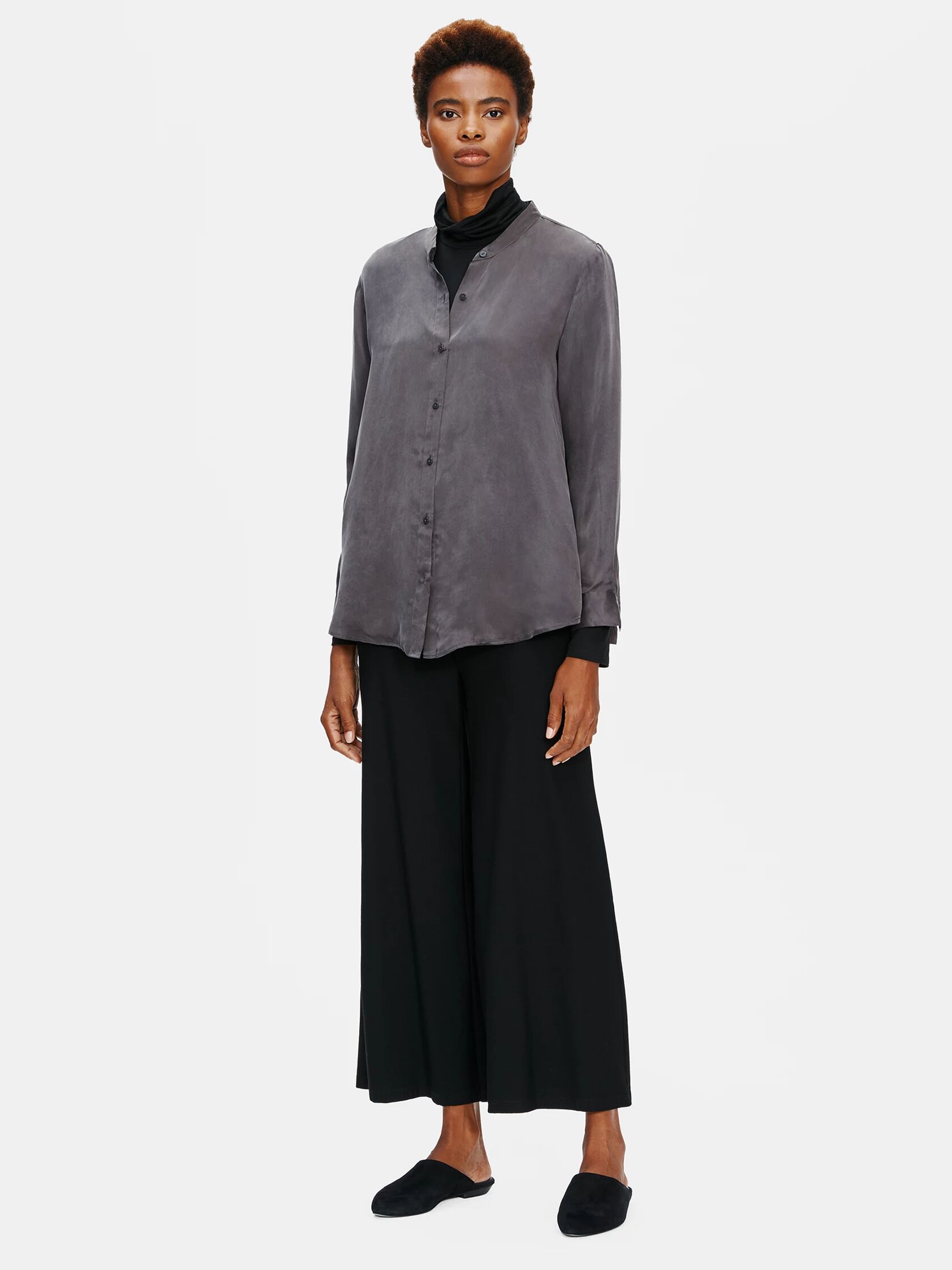Sandwashed Cupro Mandarin Collar Shirt