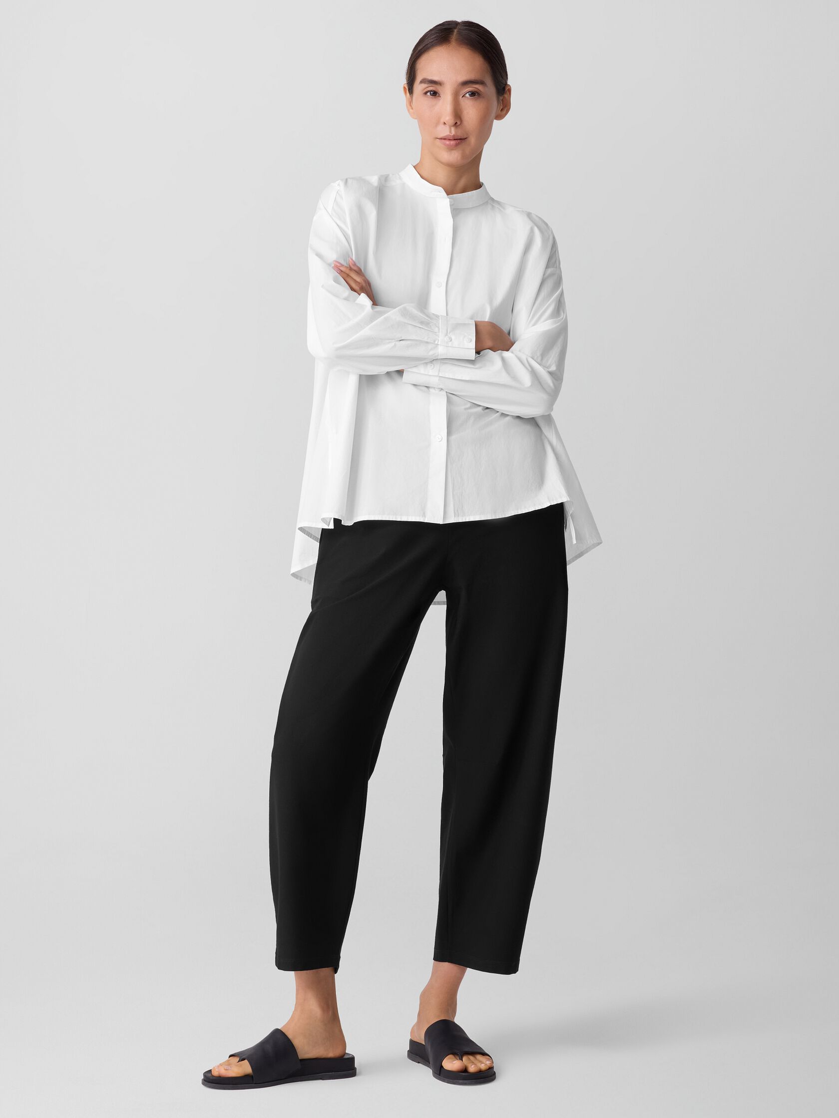 Washed Organic Cotton Poplin Band Collar Shirt