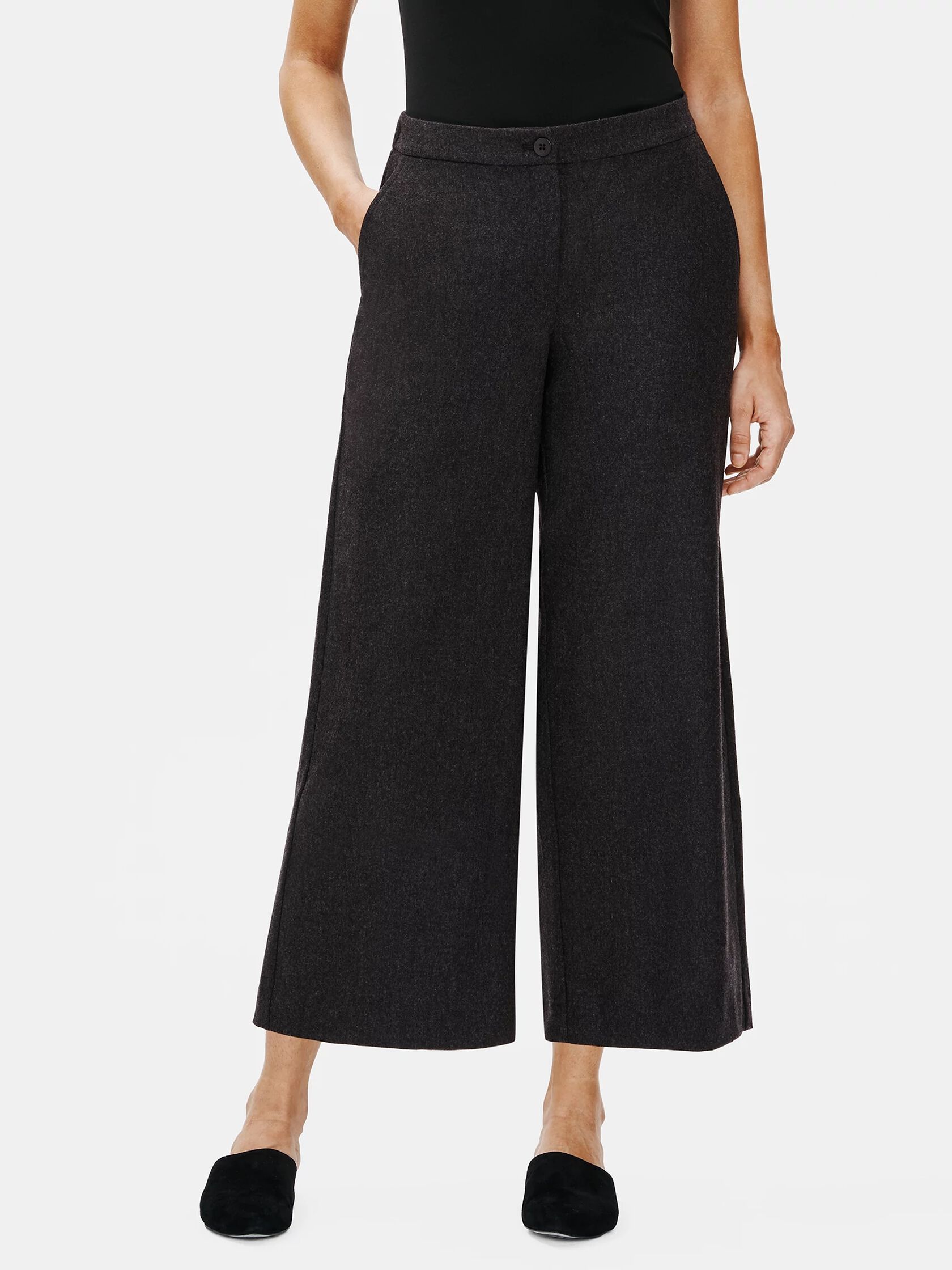 Soft Wool Flannel Wide-Leg Ankle Pant