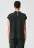 Woven Plissé Mock Neck Top