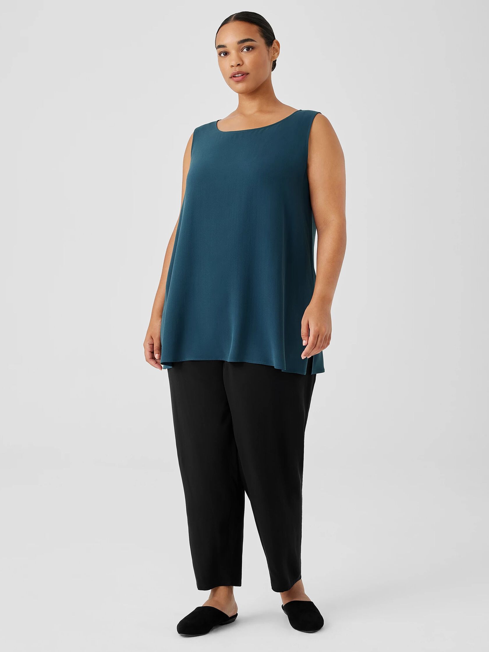 Silk Georgette Crepe Ballet Neck Tank