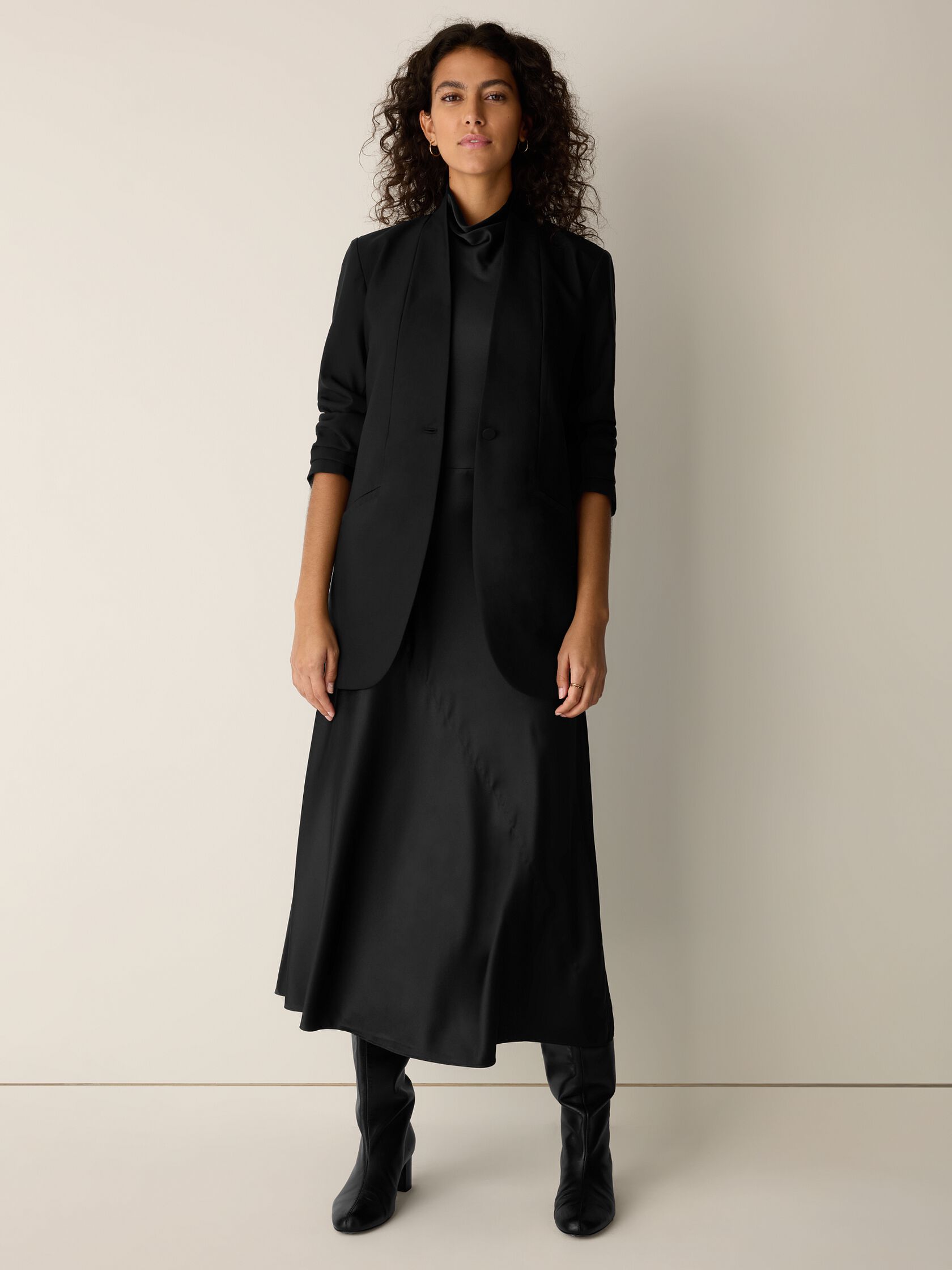 Stretch Silk Charmeuse Bias Cowl Neck Dress