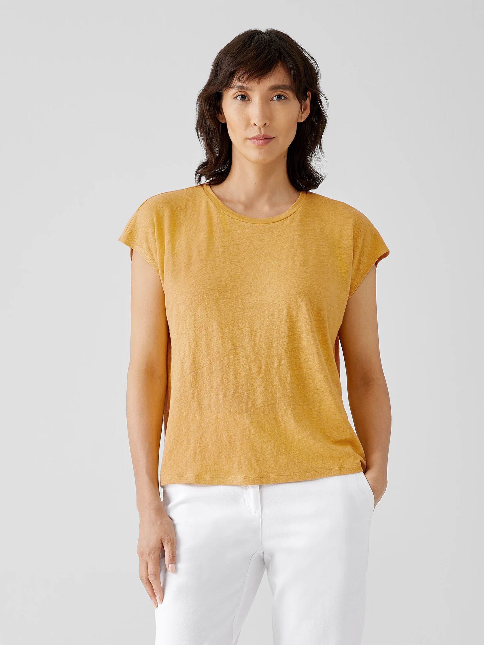 Organic Linen Jersey Shirred-Back Top