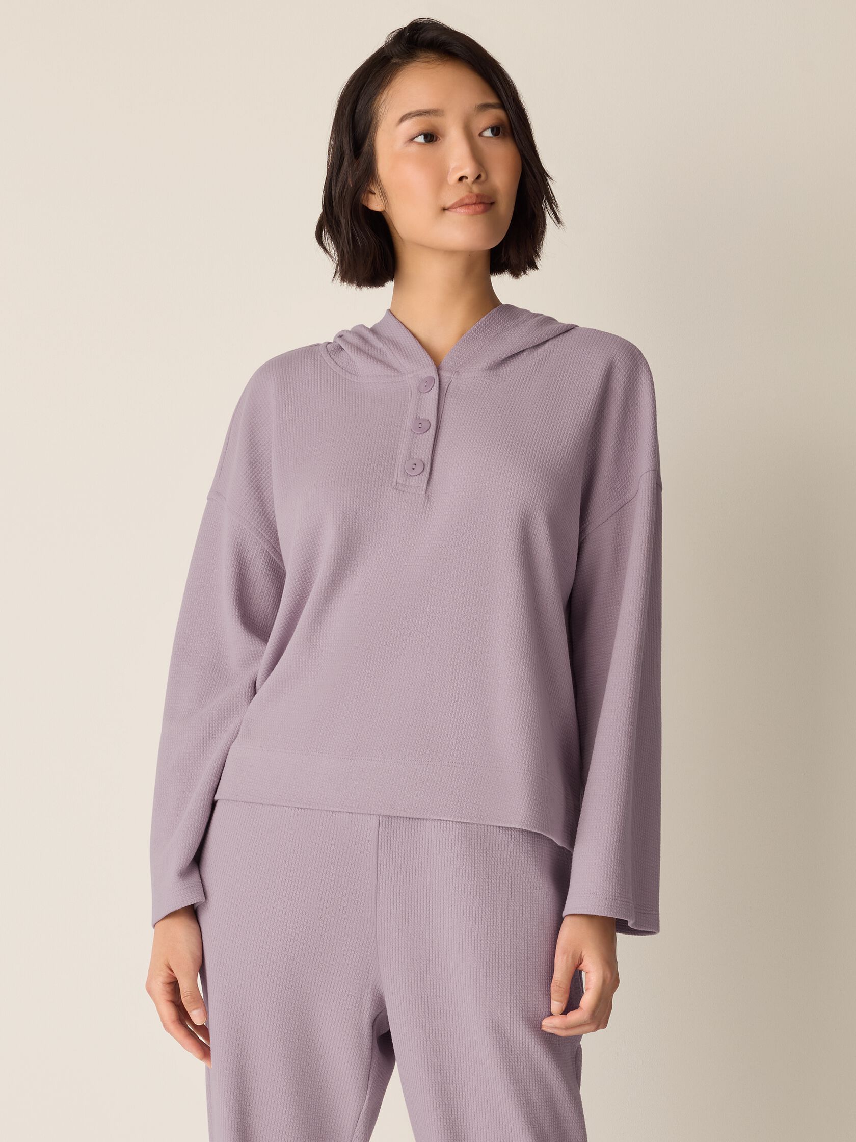 Waffle Cotton Blend Doubleknit Hooded Top