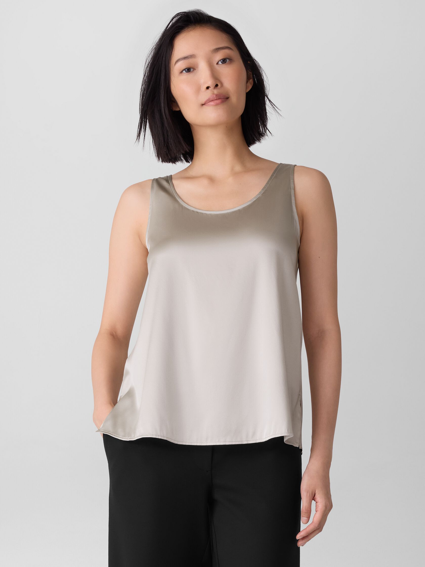 Stretch Silk Charmeuse Scoop Neck Tank