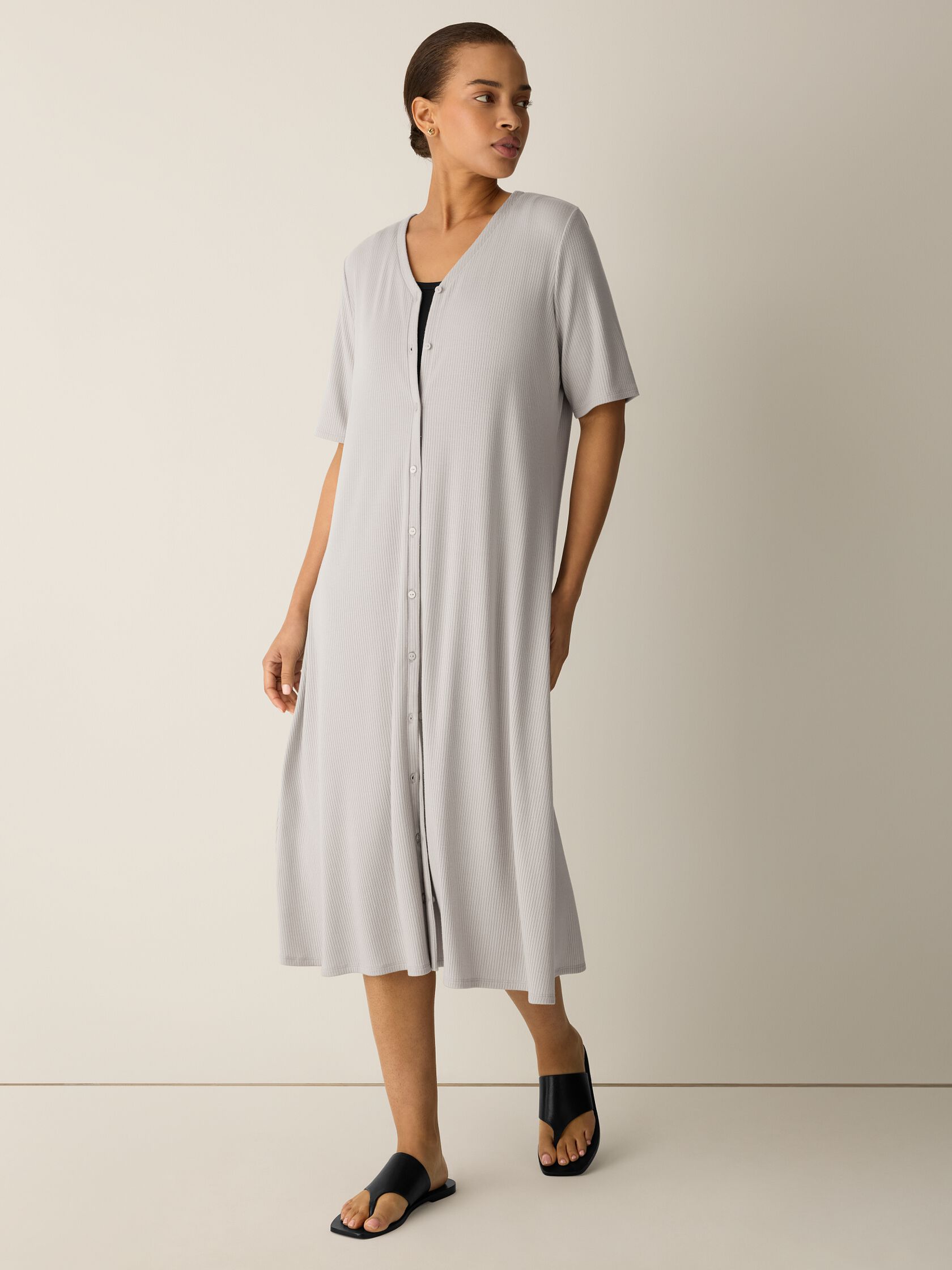 Ribbed Knit V-Neck Dress