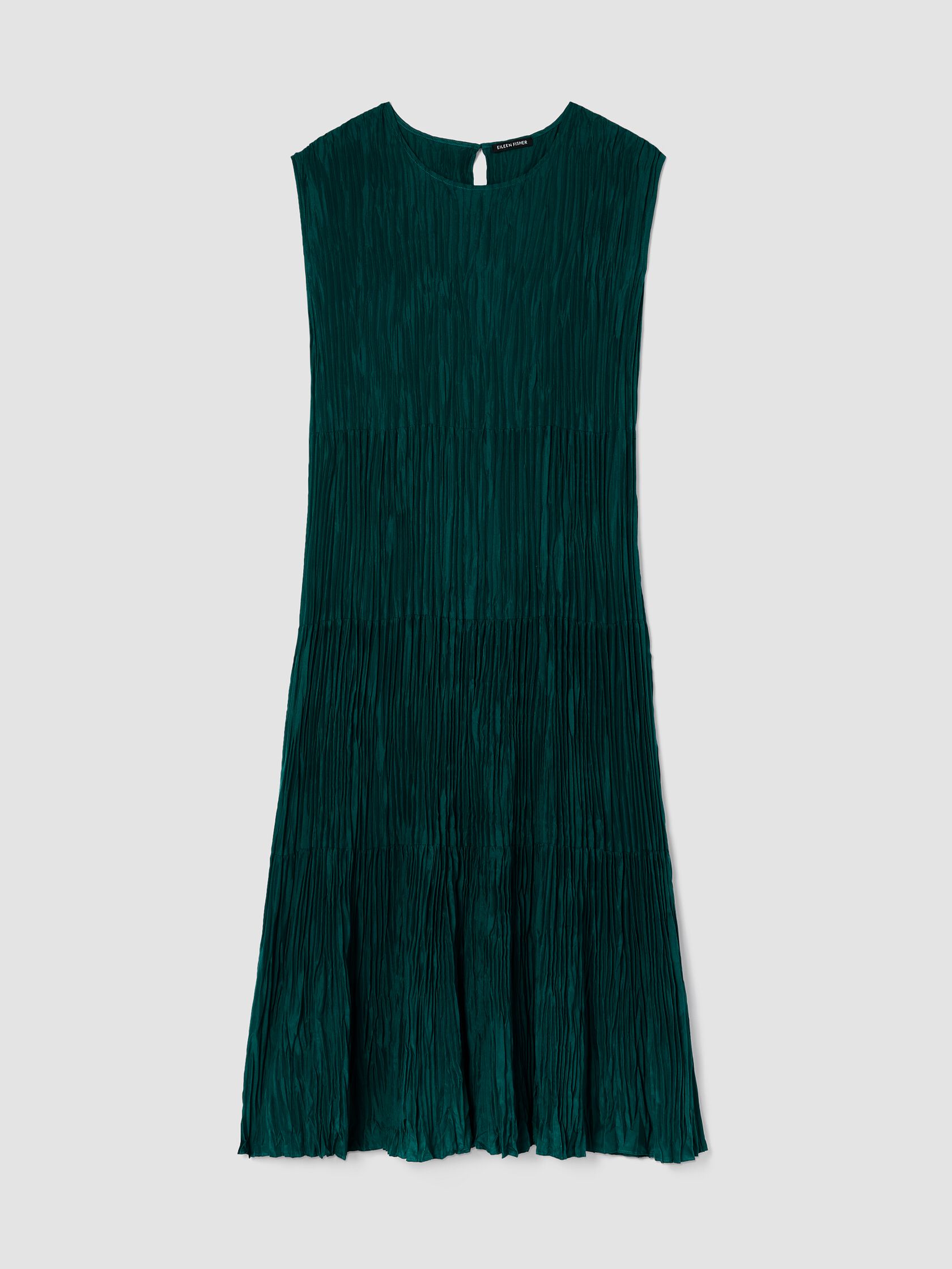 Crushed Silk Jewel Neck Tiered Dress