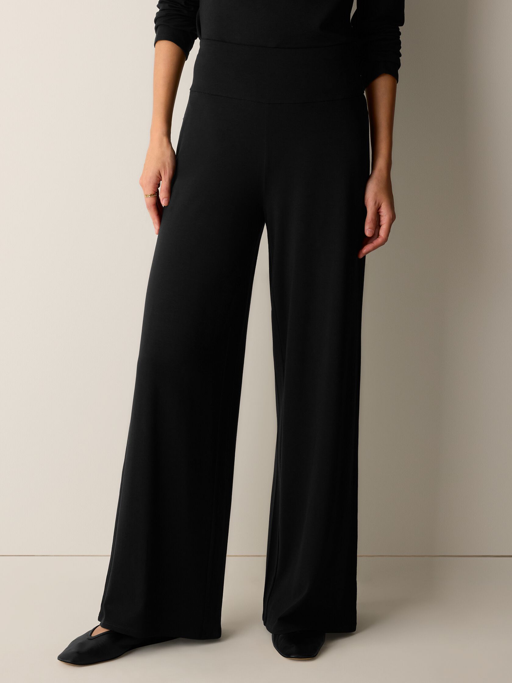 Stretch Jersey Knit Wide-Leg Pant