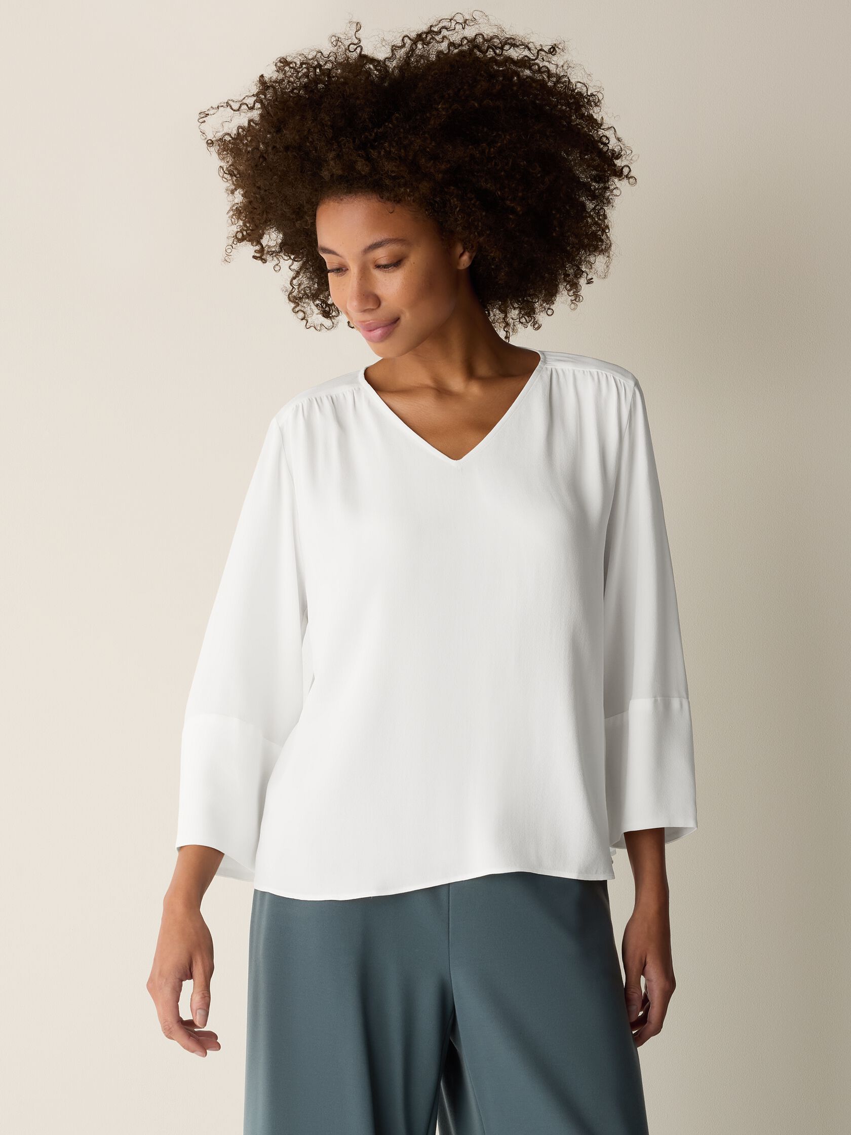 Silk Georgette Crepe V-Neck Top