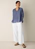 Organic Cotton Microstripe Pucker Split Collar Top