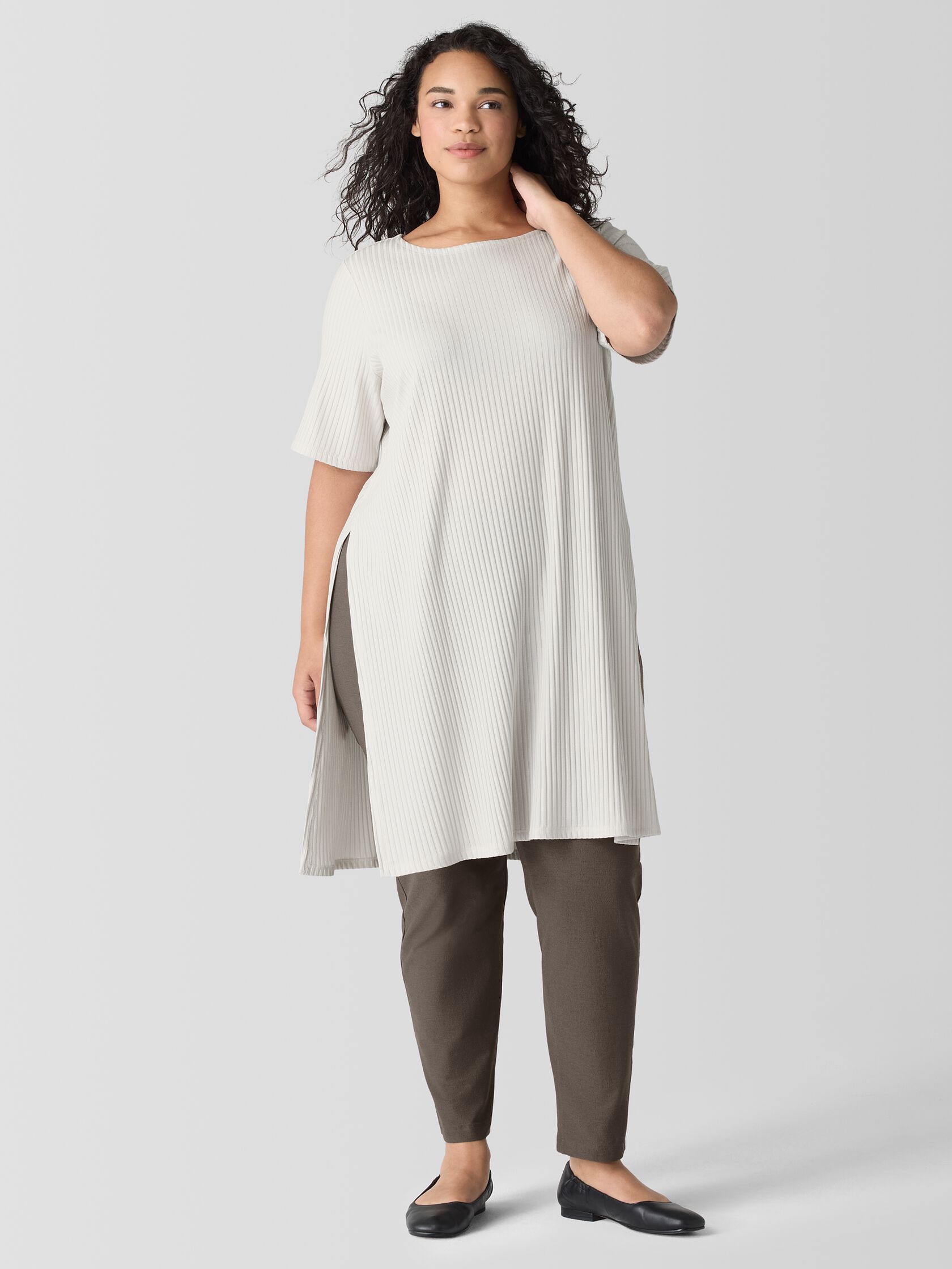 Textured Stretch Rib Ballet Neck Top