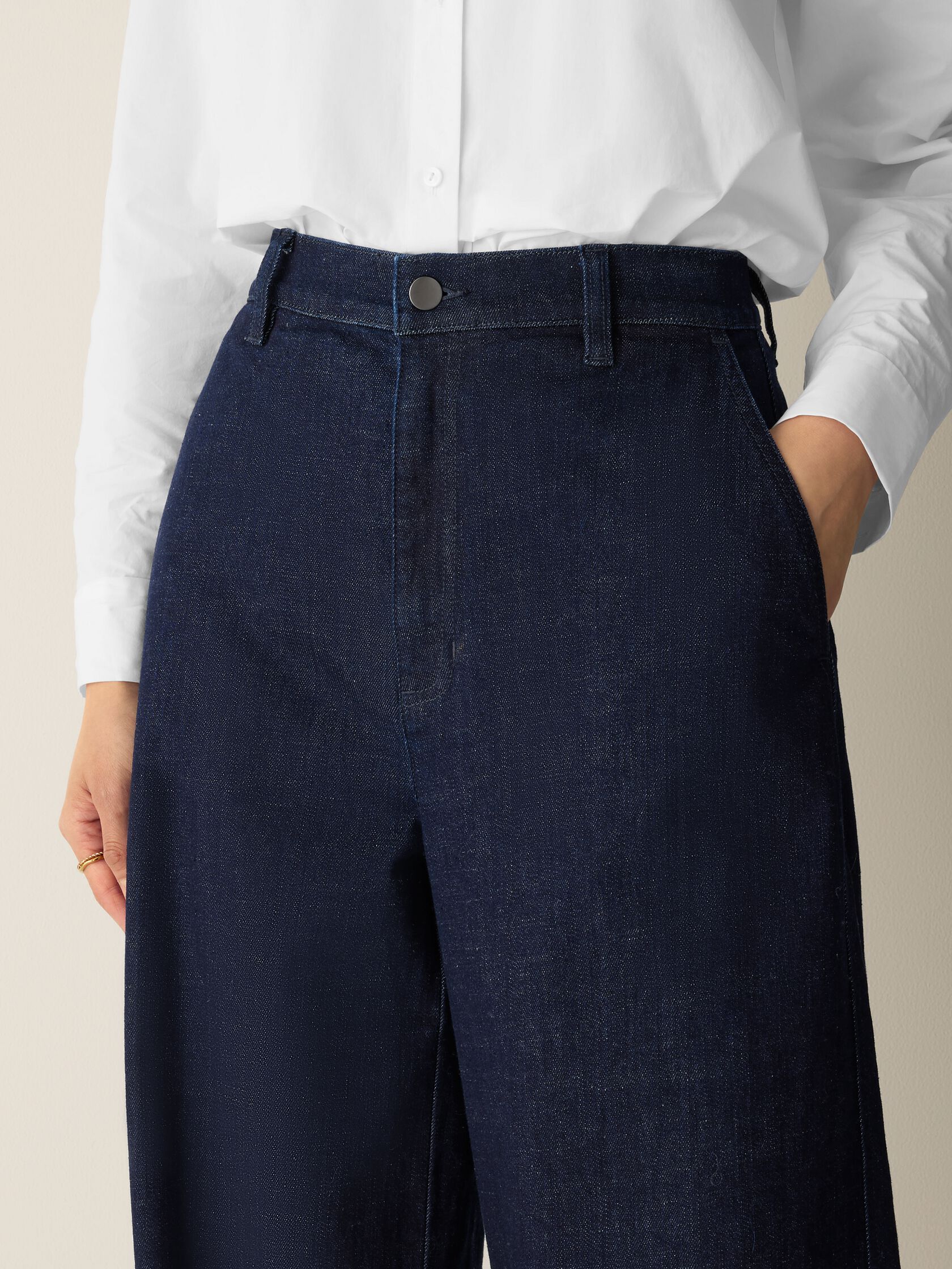 Cotton Stretch Denim Roomy Wide Trouser