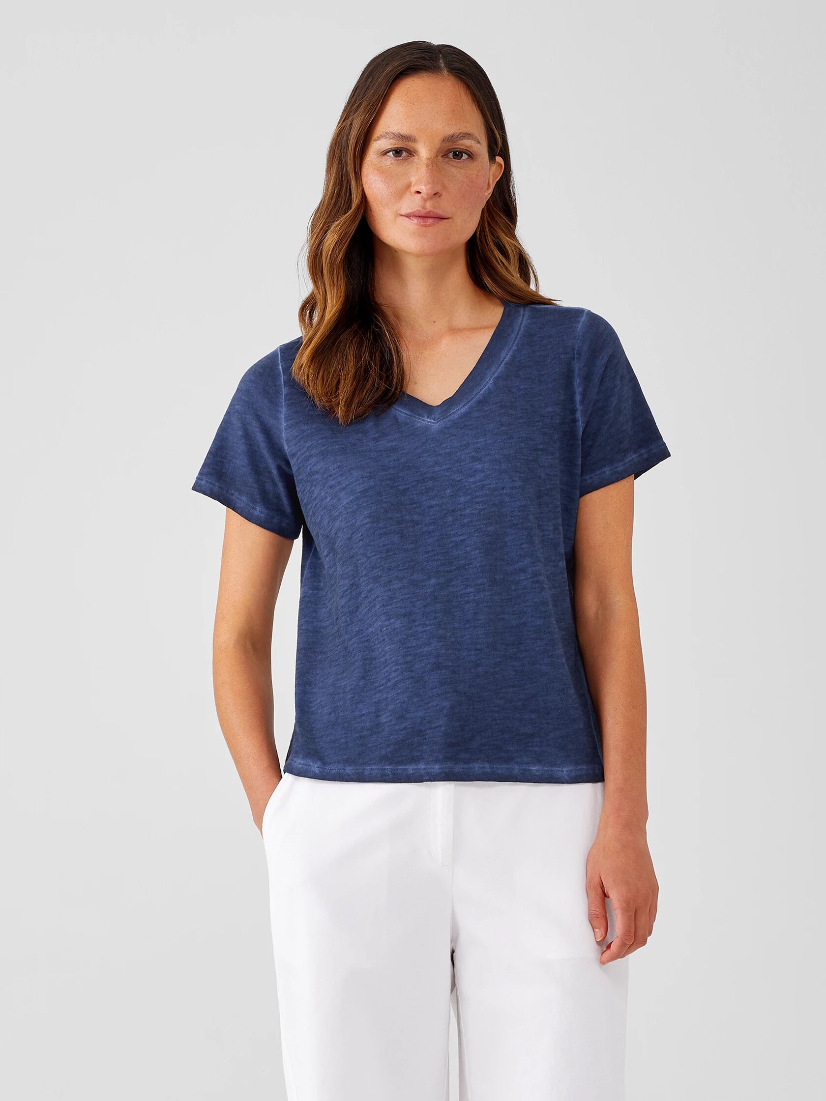 Organic Cotton Hazy Slub V-Neck Tee