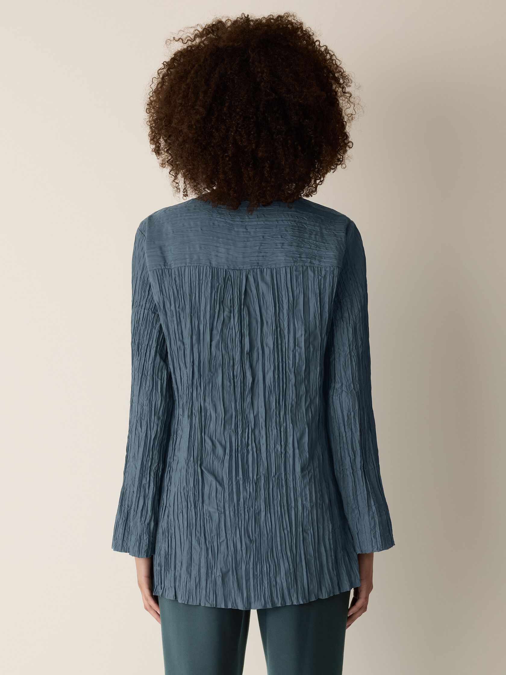 Crinkle Silk Habutai Round Neck Shirt