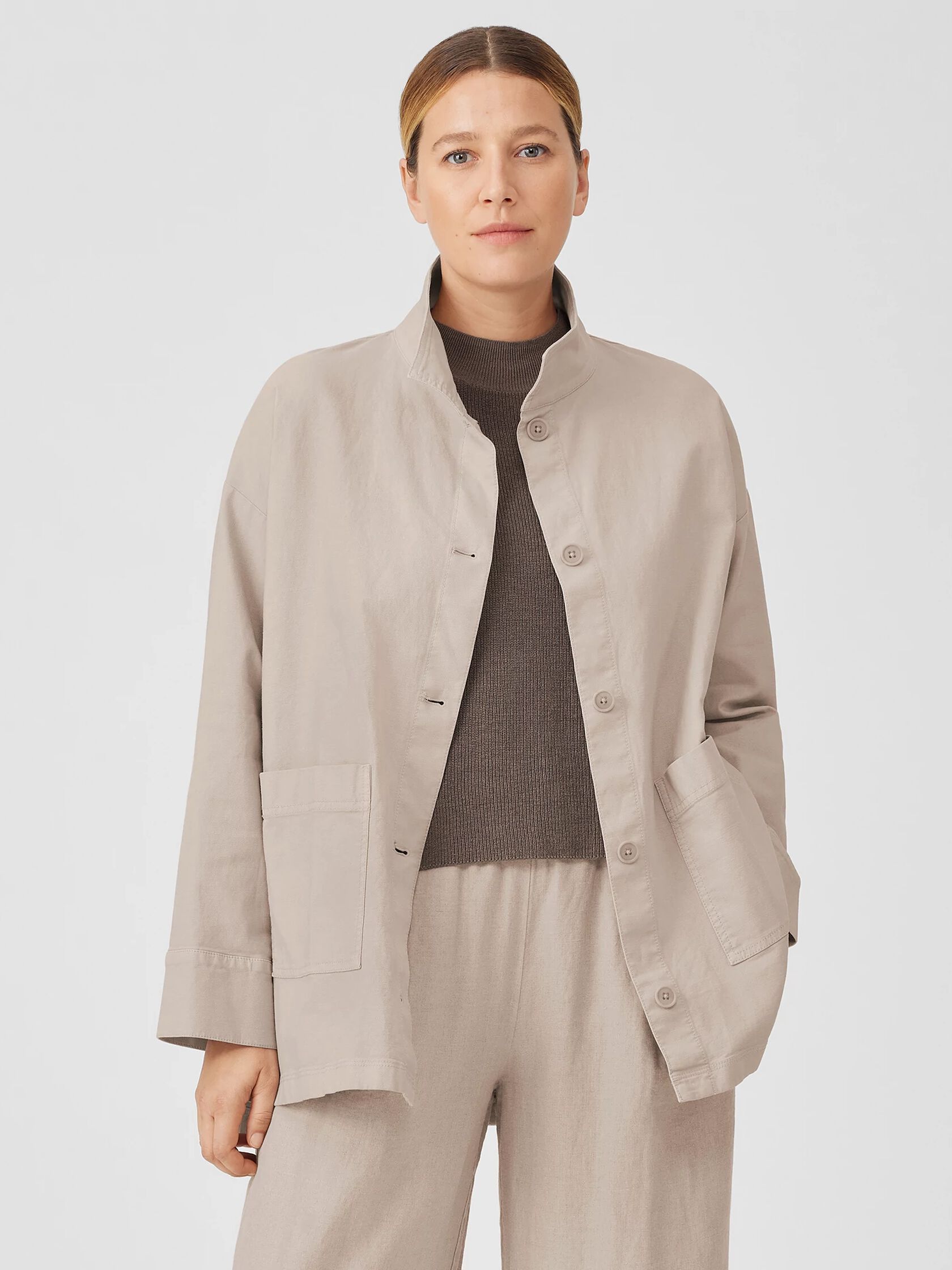 Cotton Hemp Stretch Stand Collar Jacket