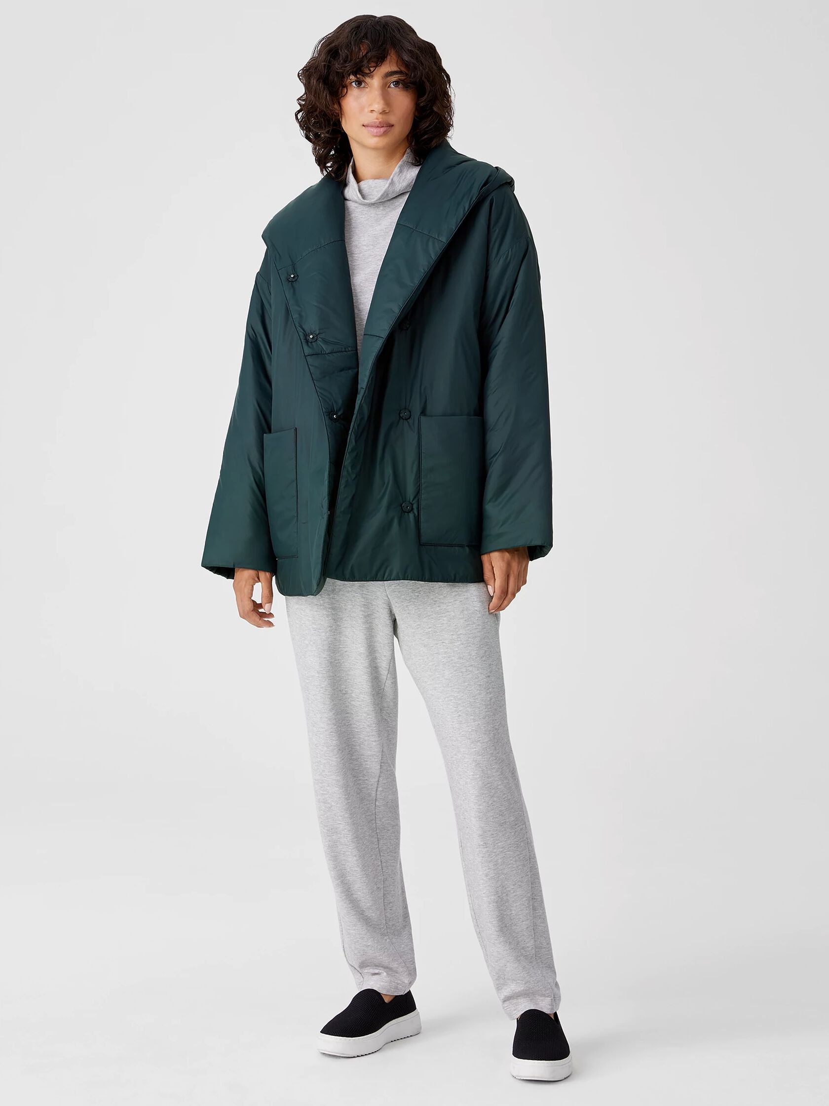 Eggshell Recycled Nylon Hooded Coat