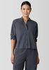 Washed Organic Cotton Poplin Band Collar Short Shirt