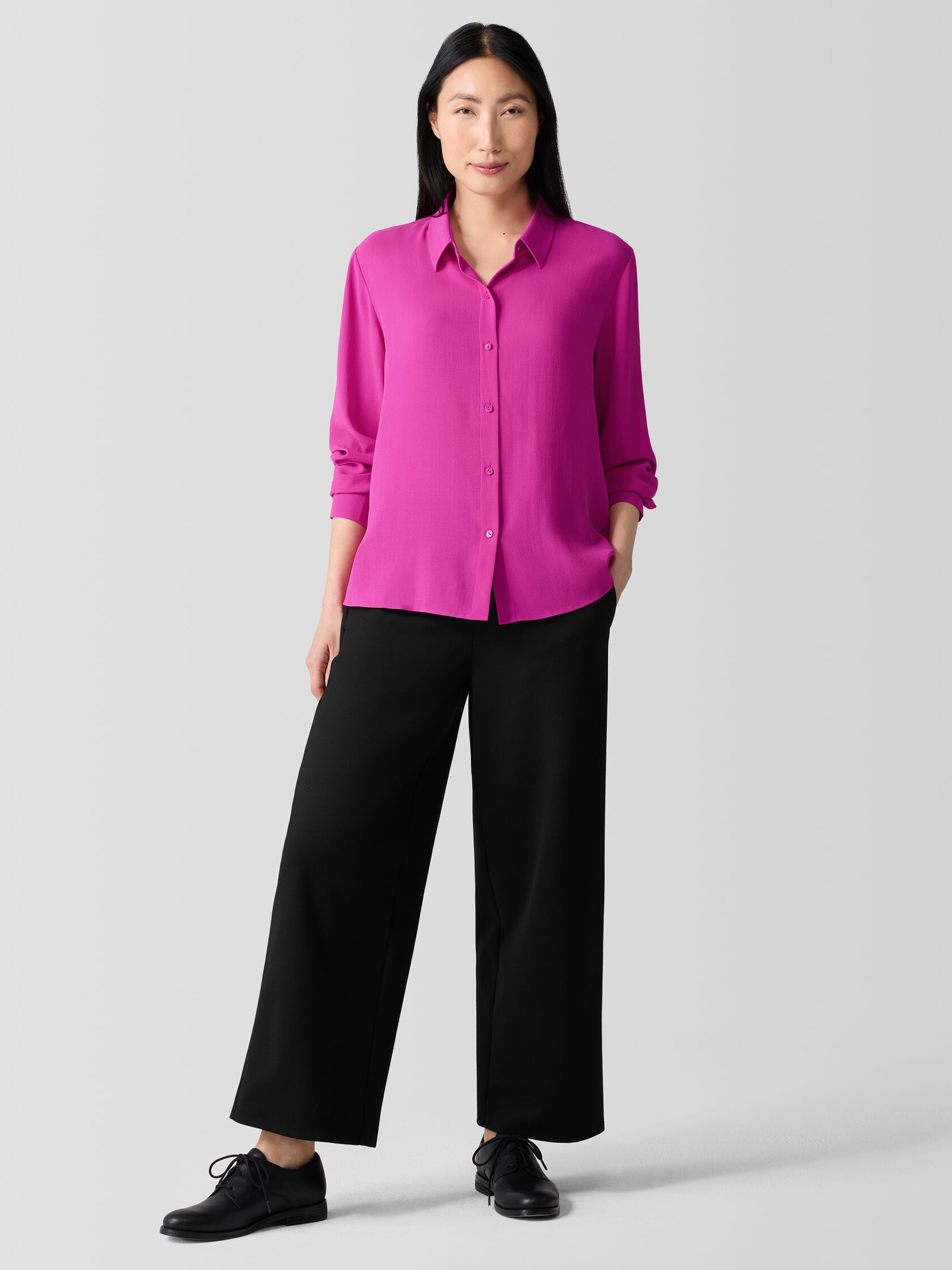 Silk Georgette Crepe Classic Collar Shirt