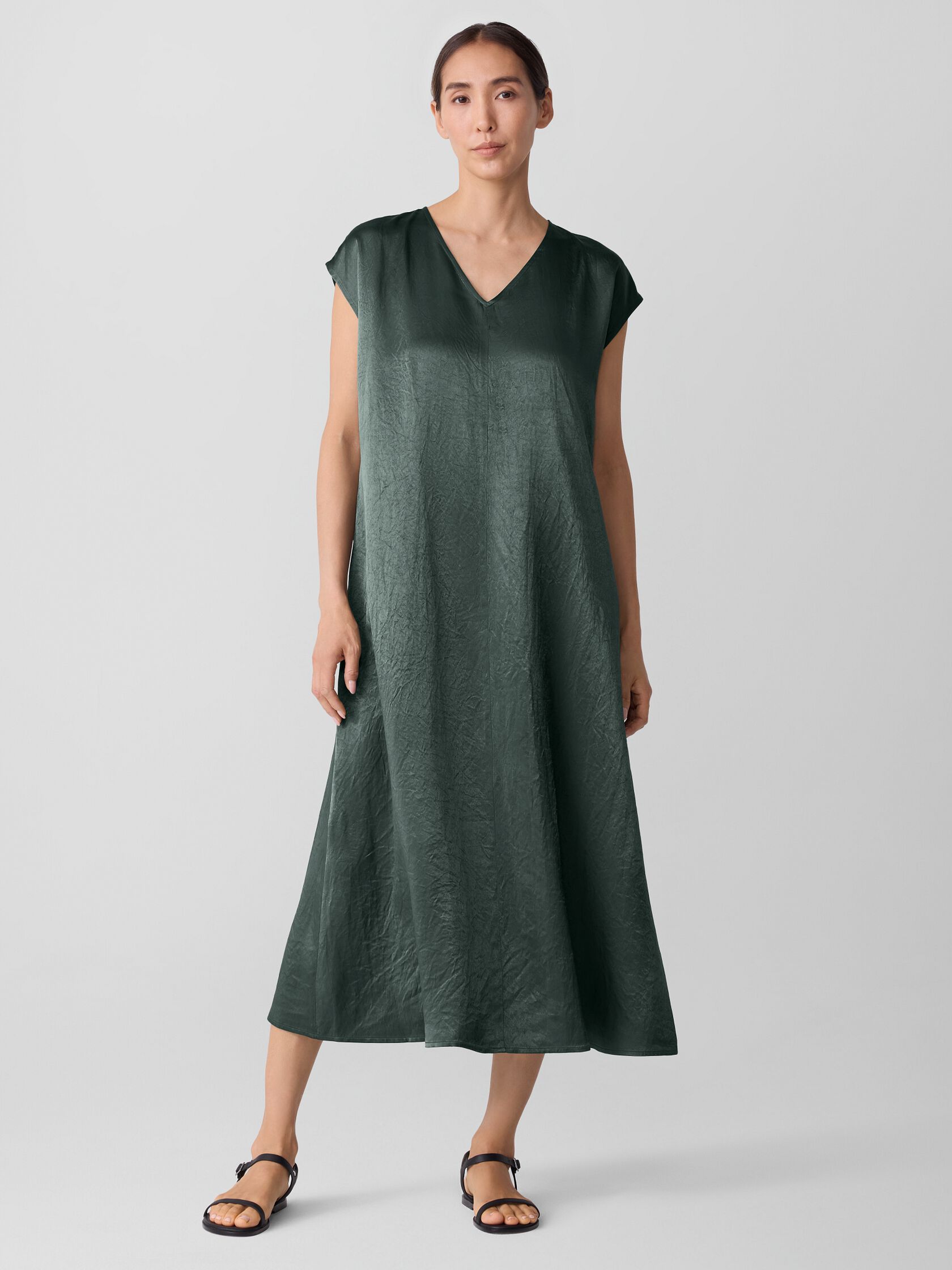 Textured Satin V-Neck Dress
