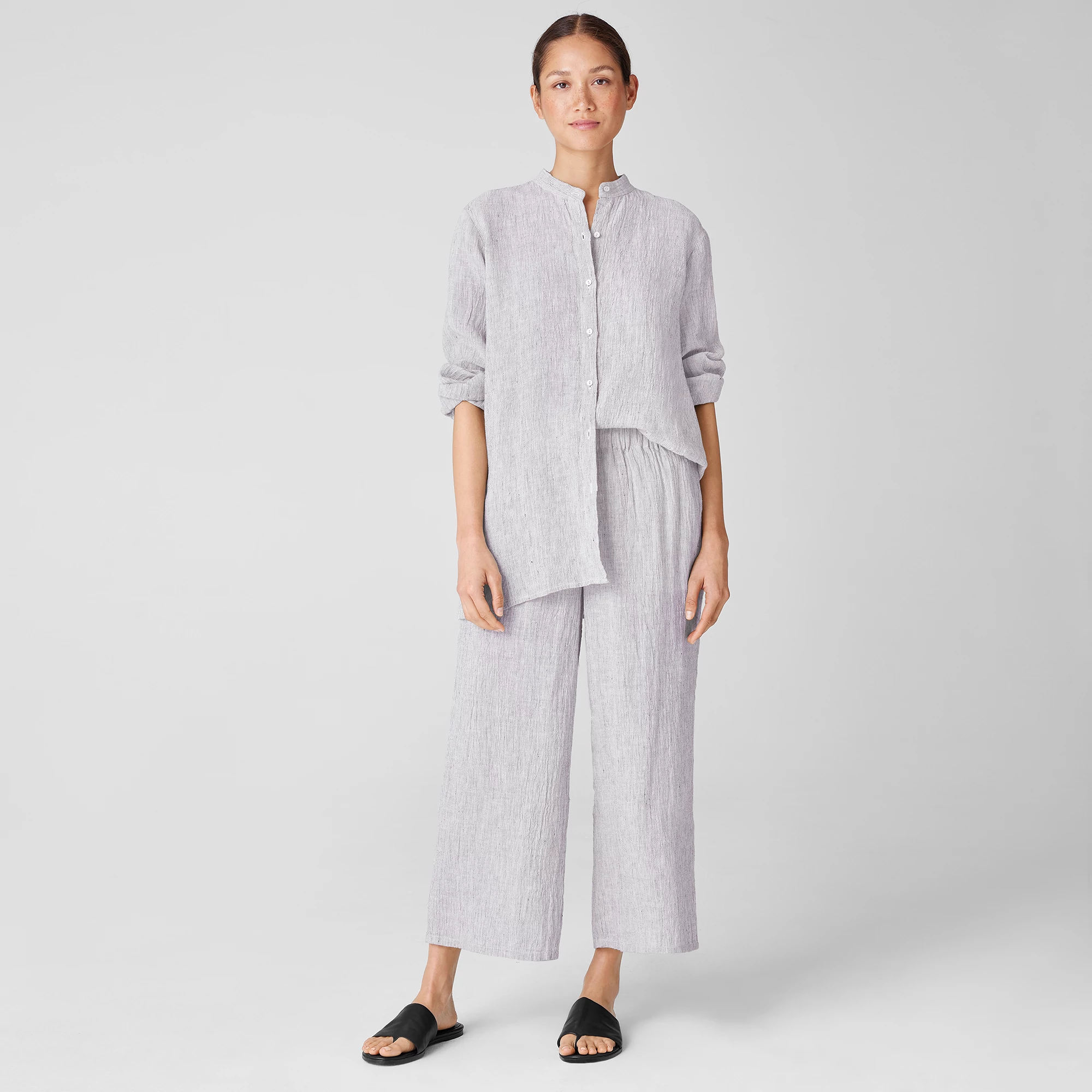 Striped Organic Linen Crinkle Wide-Leg 