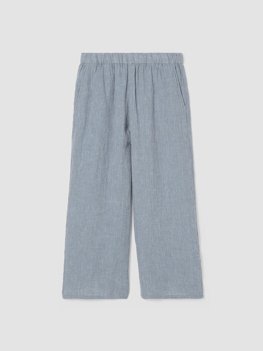 Striped Organic Linen Crinkle Wide-Leg Pant