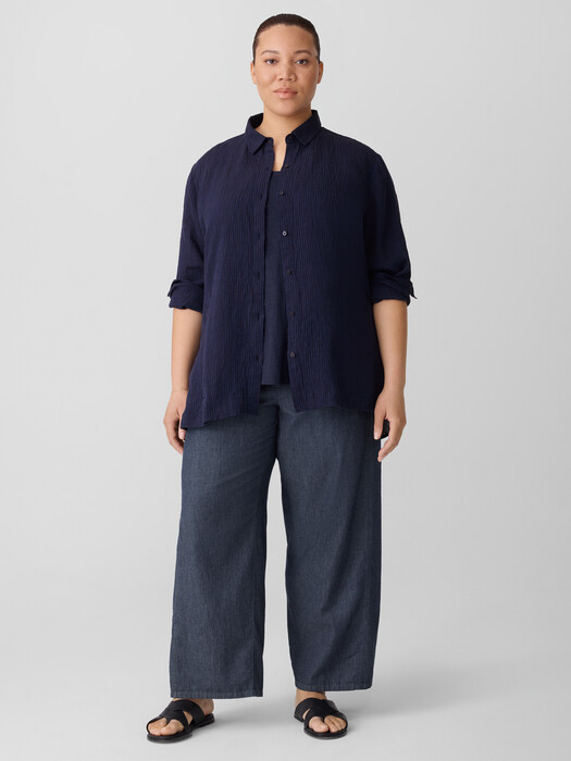 Puckered Organic Linen Stripe Classic Collar Shirt