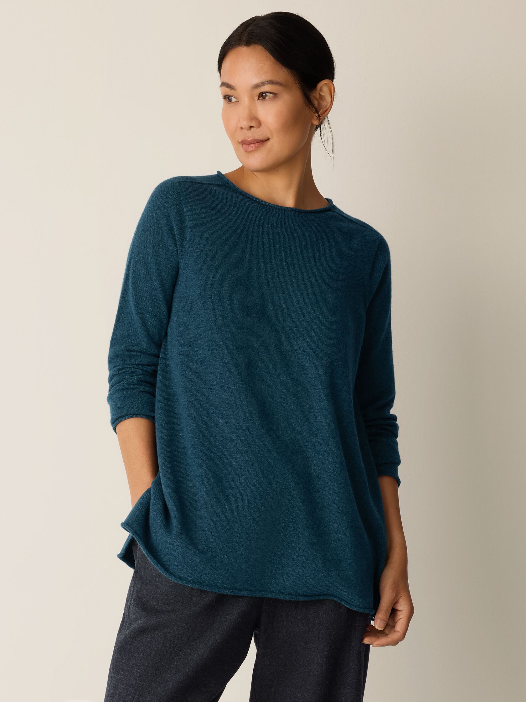 Italian Cashmere Crew Neck Long Top