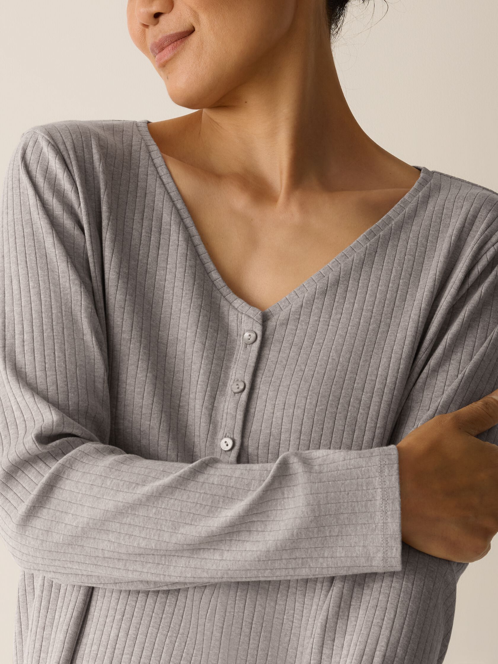 Organic Cotton Rib V-Neck Sleep Top