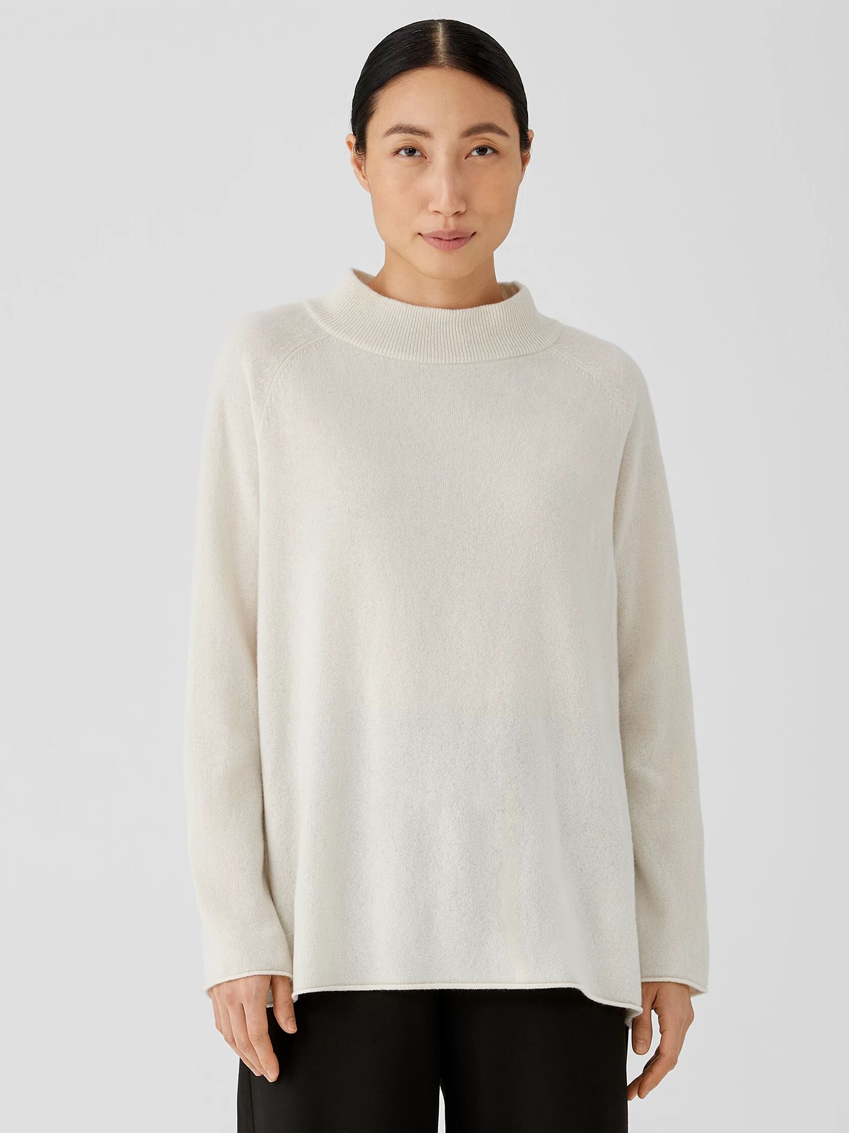 Recycled Cashmere Wool Mock Neck Box-Top