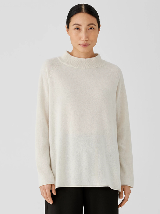 Recycled Cashmere Wool Mock Neck Box-Top