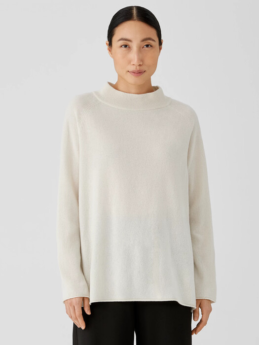 Recycled Cashmere Wool Mock Neck Box-Top