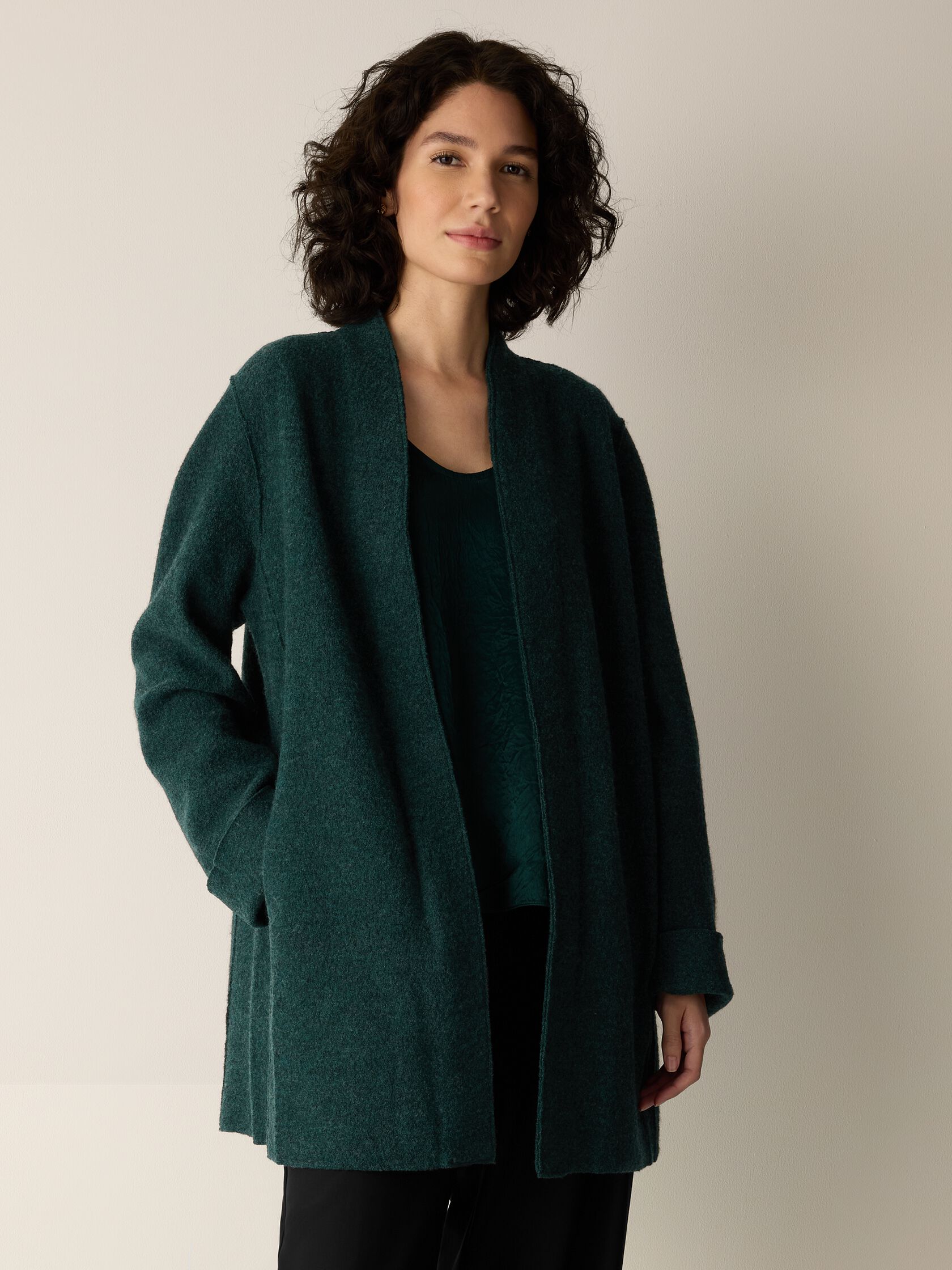 Lightweight Boiled Wool High Collar Jacket in Regenerative Wool