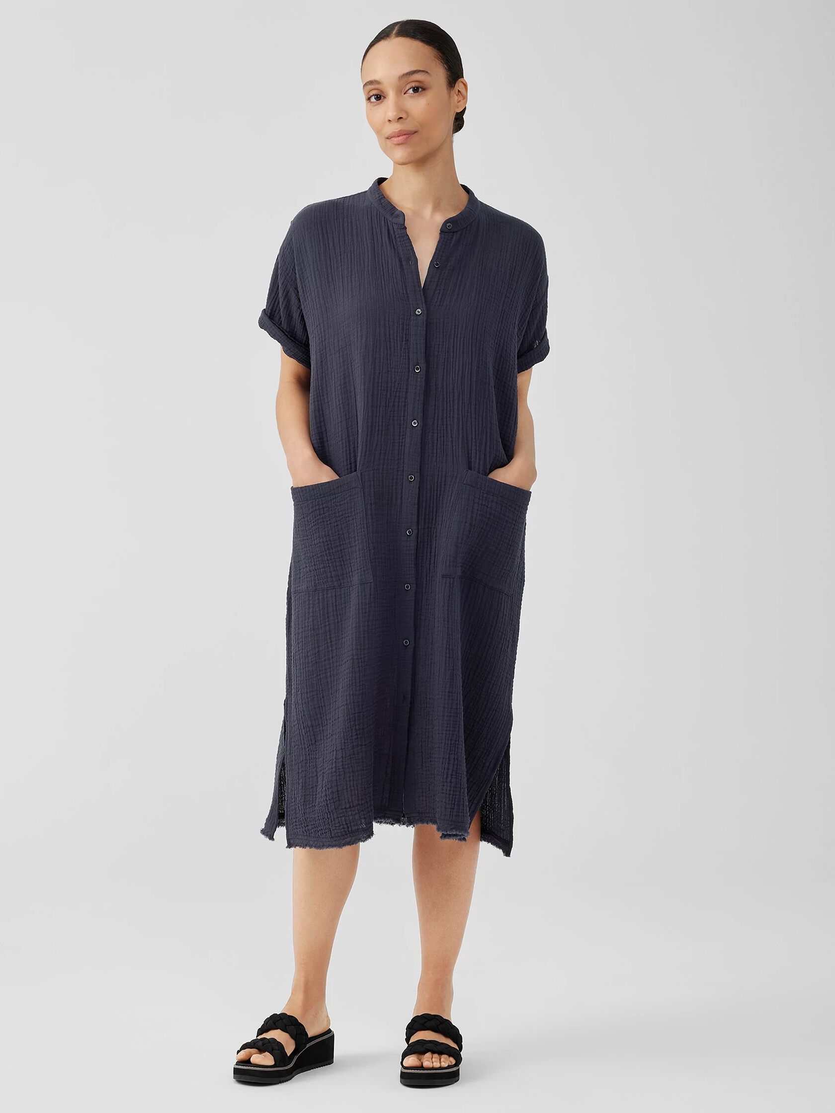 Organic Cotton Gauze Mandarin Collar Dress