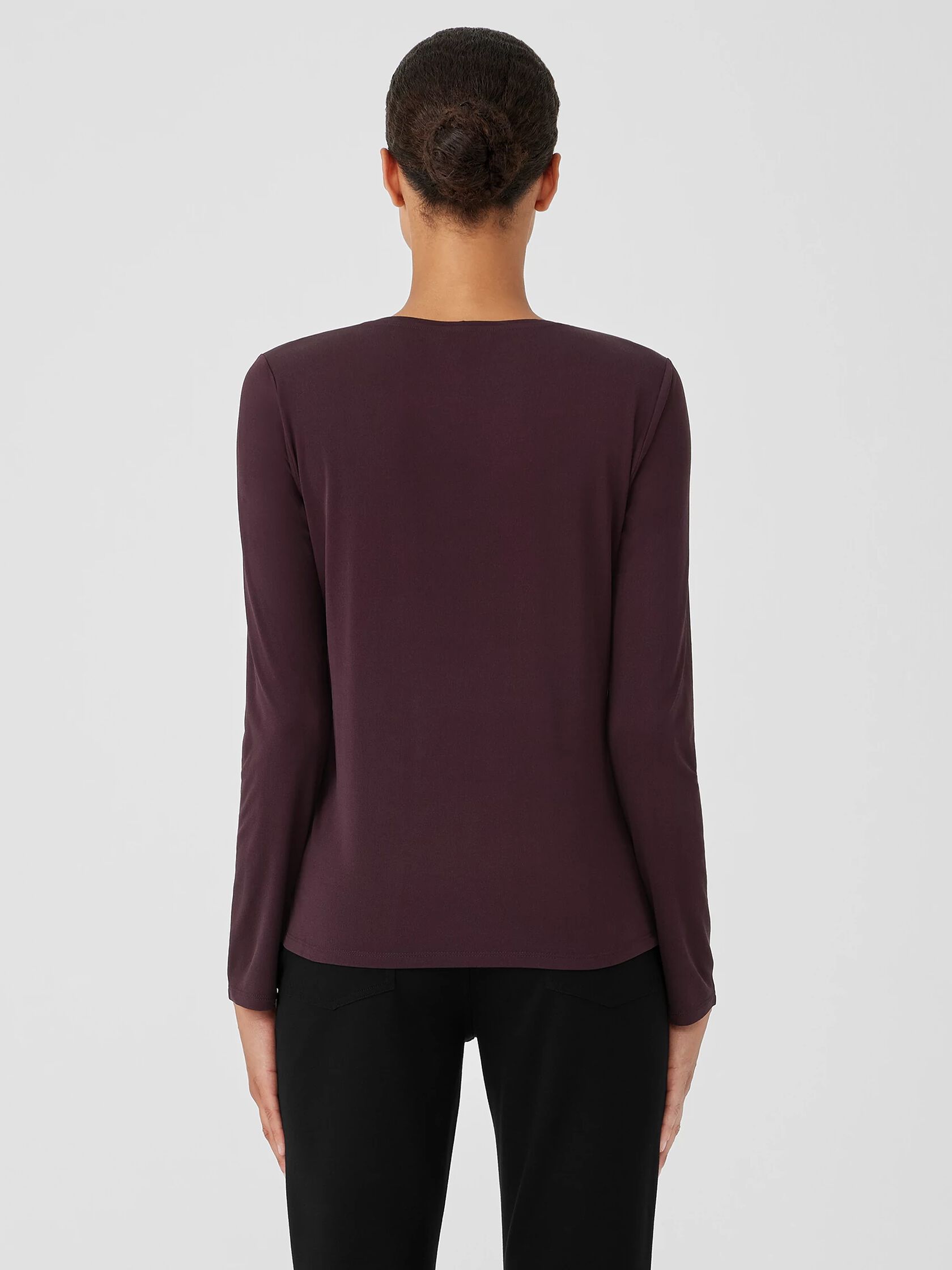 Stretch Silk Jersey Crew Neck Top