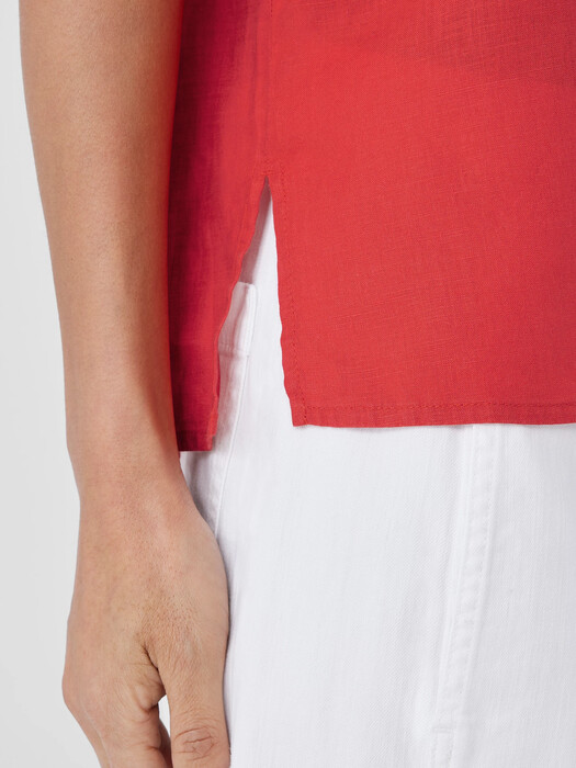 Organic Handkerchief Linen Band Collar Short-Sleeve Shirt
