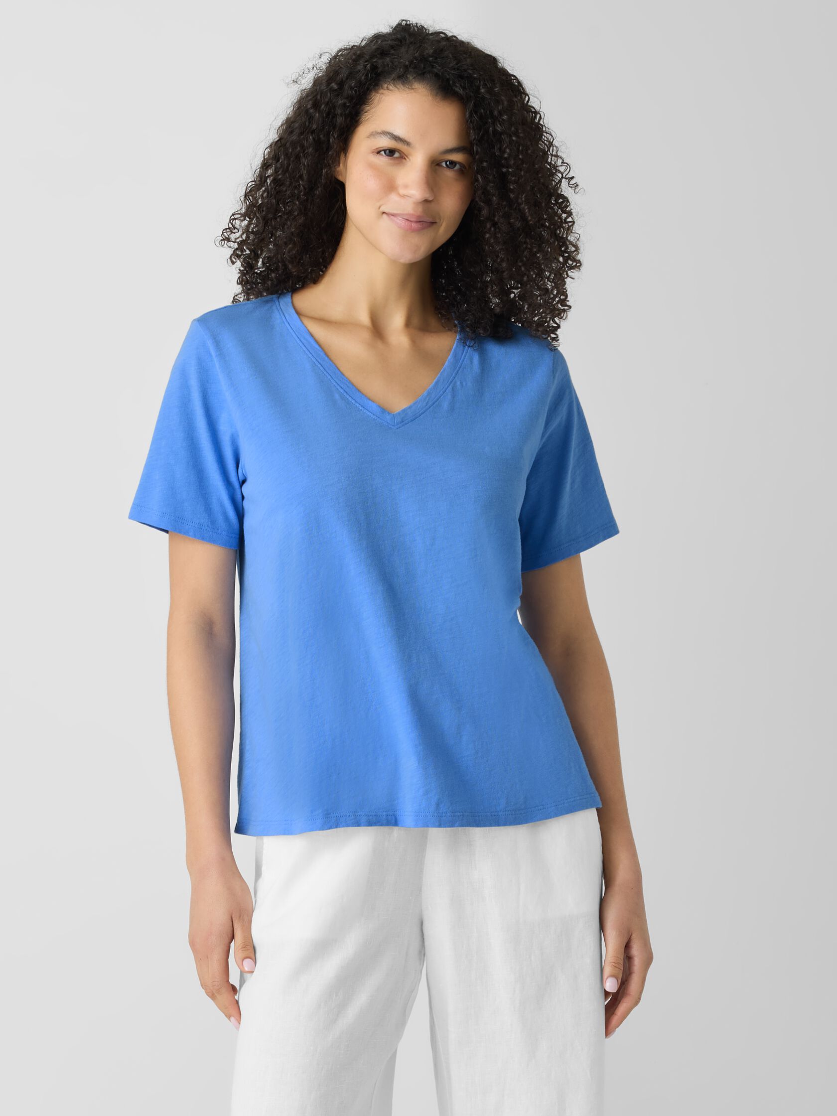 Organic Cotton Slubby Jersey V-Neck Tee