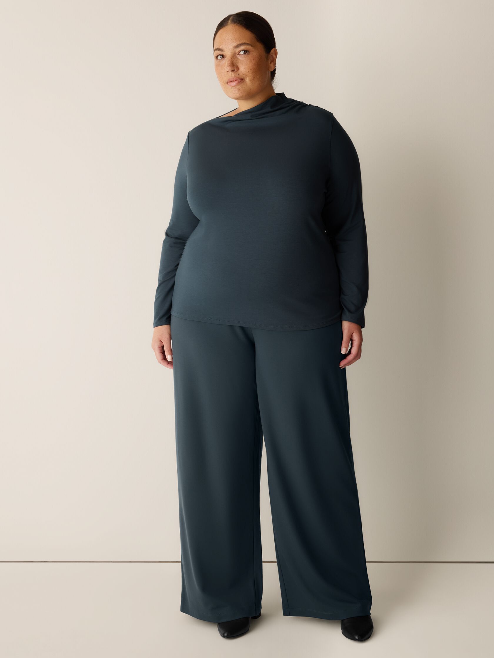 Stretch Jersey Knit Drape Neck Top