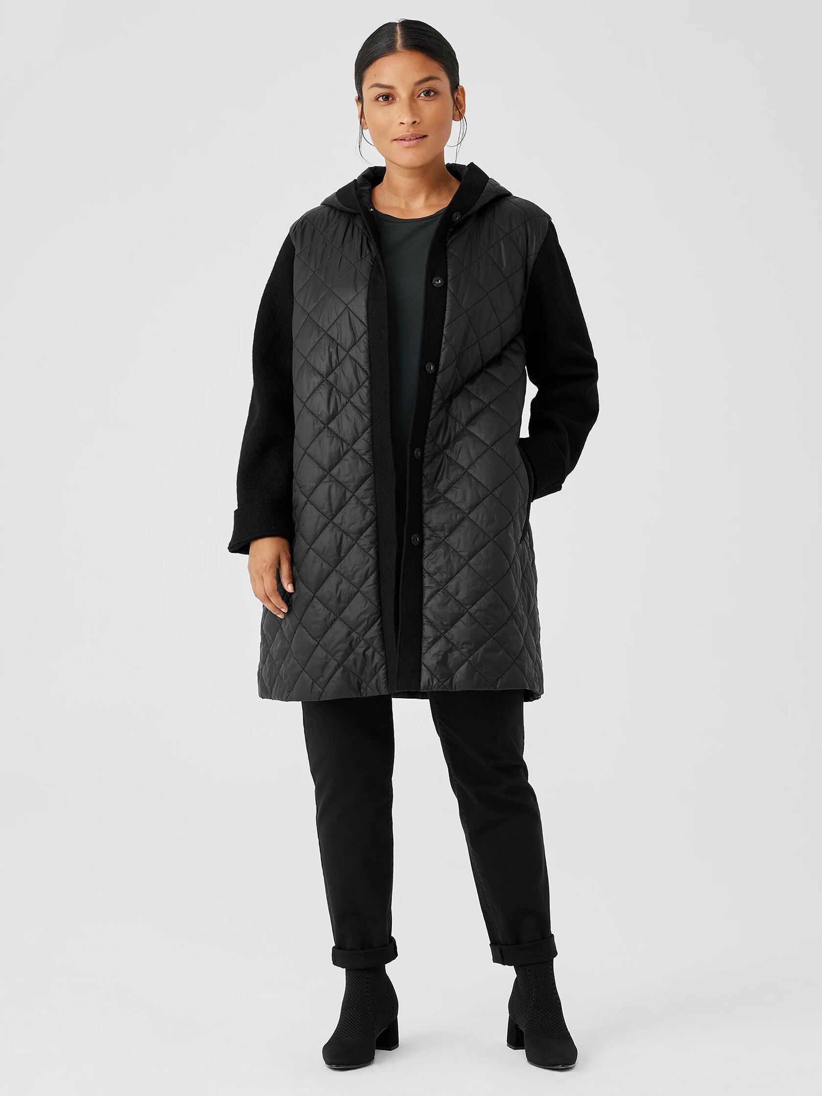 Eggshell Recycled Nylon Hooded Coat